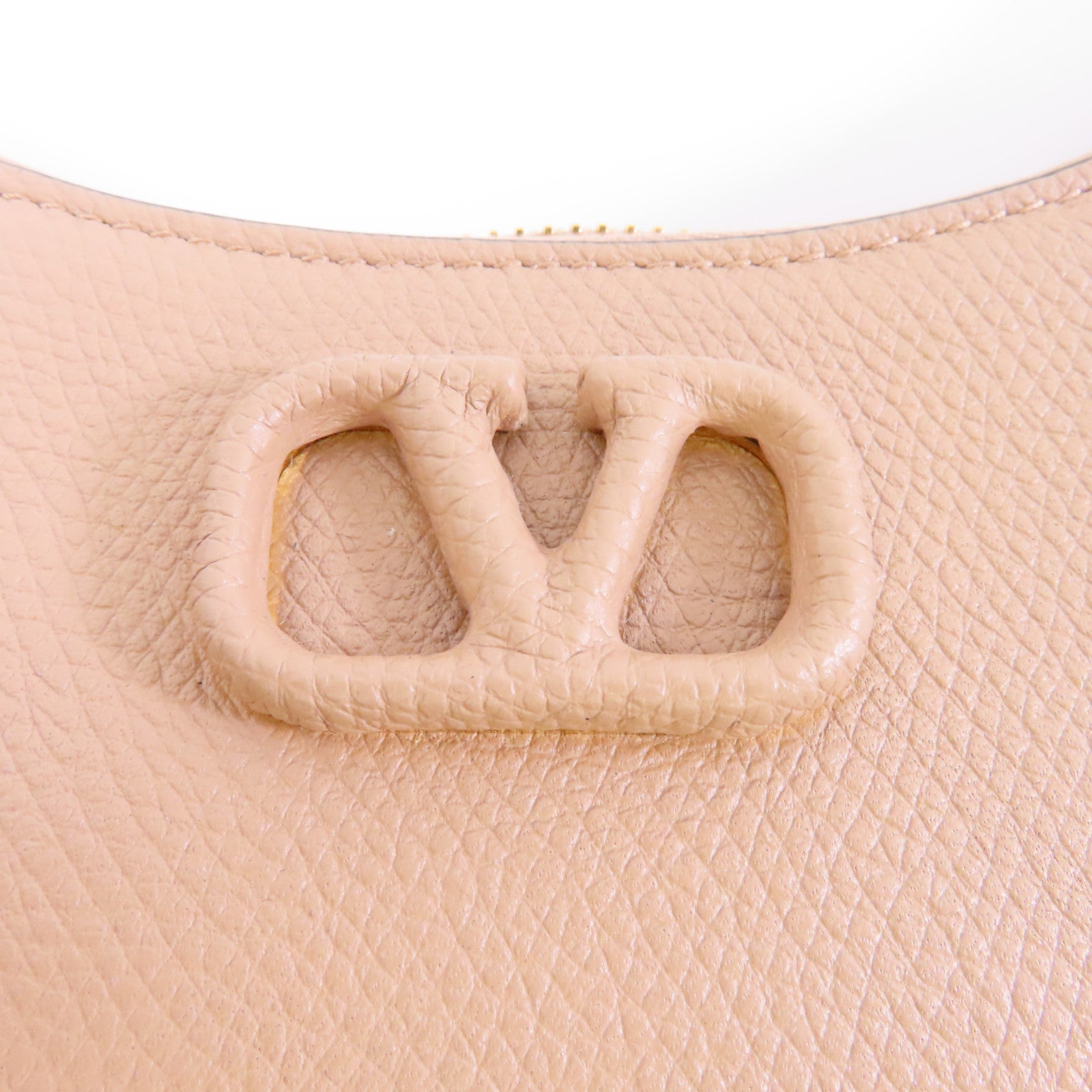 Valentino 牛皮皮革Shoulder Bag金扣肩背袋杏色