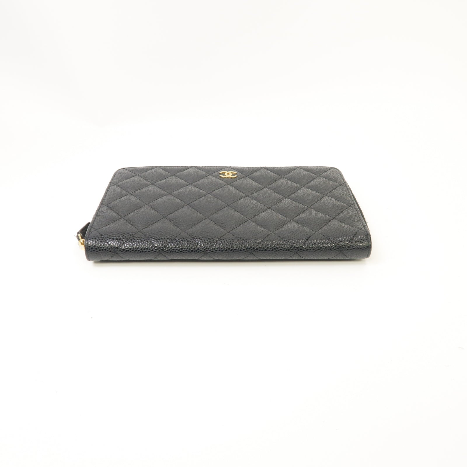 CHANEL **【激減優惠】菱格Caviar皮革Zipped Wallet金扣長錢包黒色