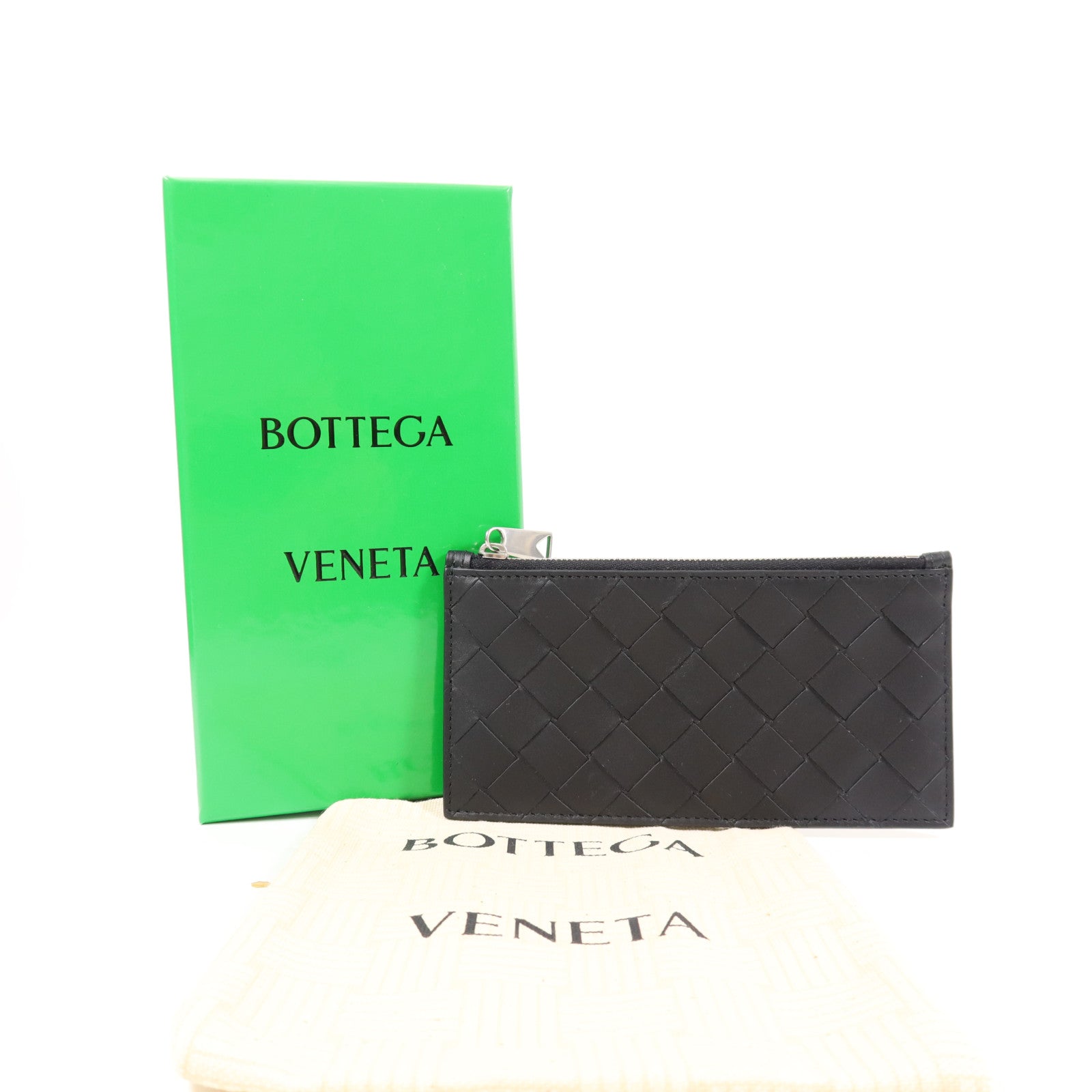BOTTEGA VENETA 牛皮皮革Zip Card Case銀扣卡片套
