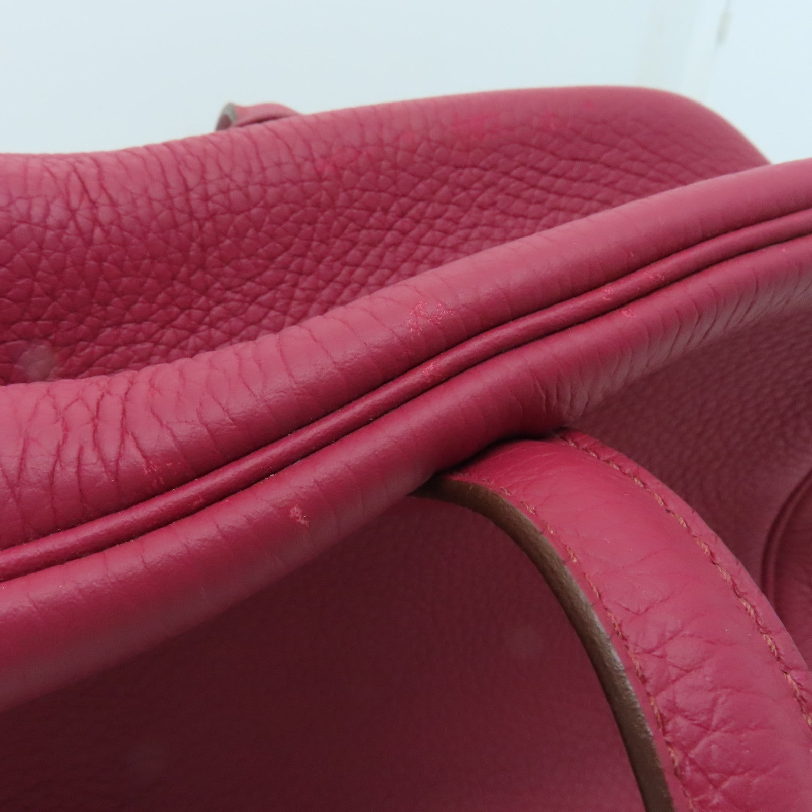 HERMES Clemence皮革Victoria银扣手挽袋Ruby酒红色
