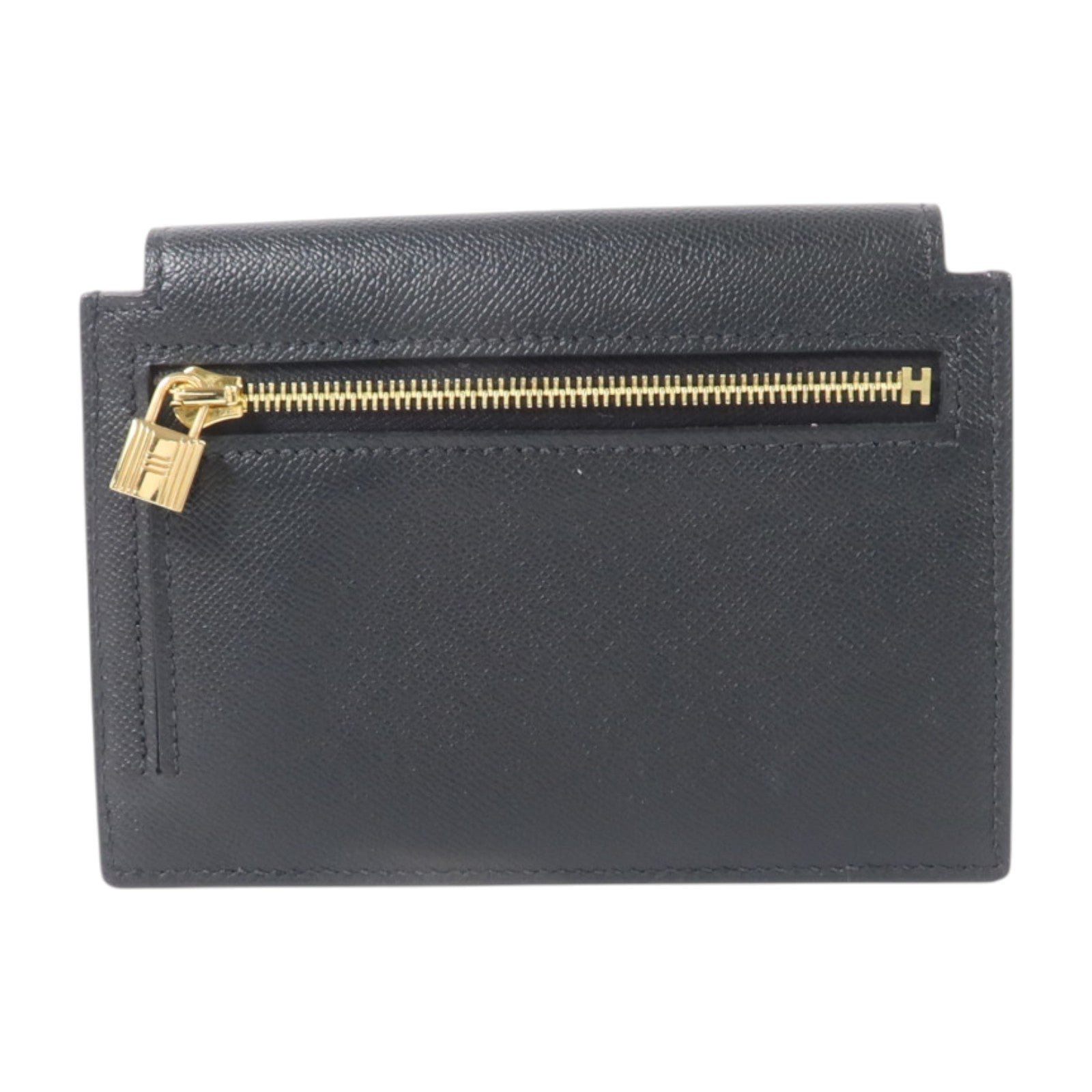 HERMES Madame皮革Kelly Pocket Compact Wallet金扣錢包Noir