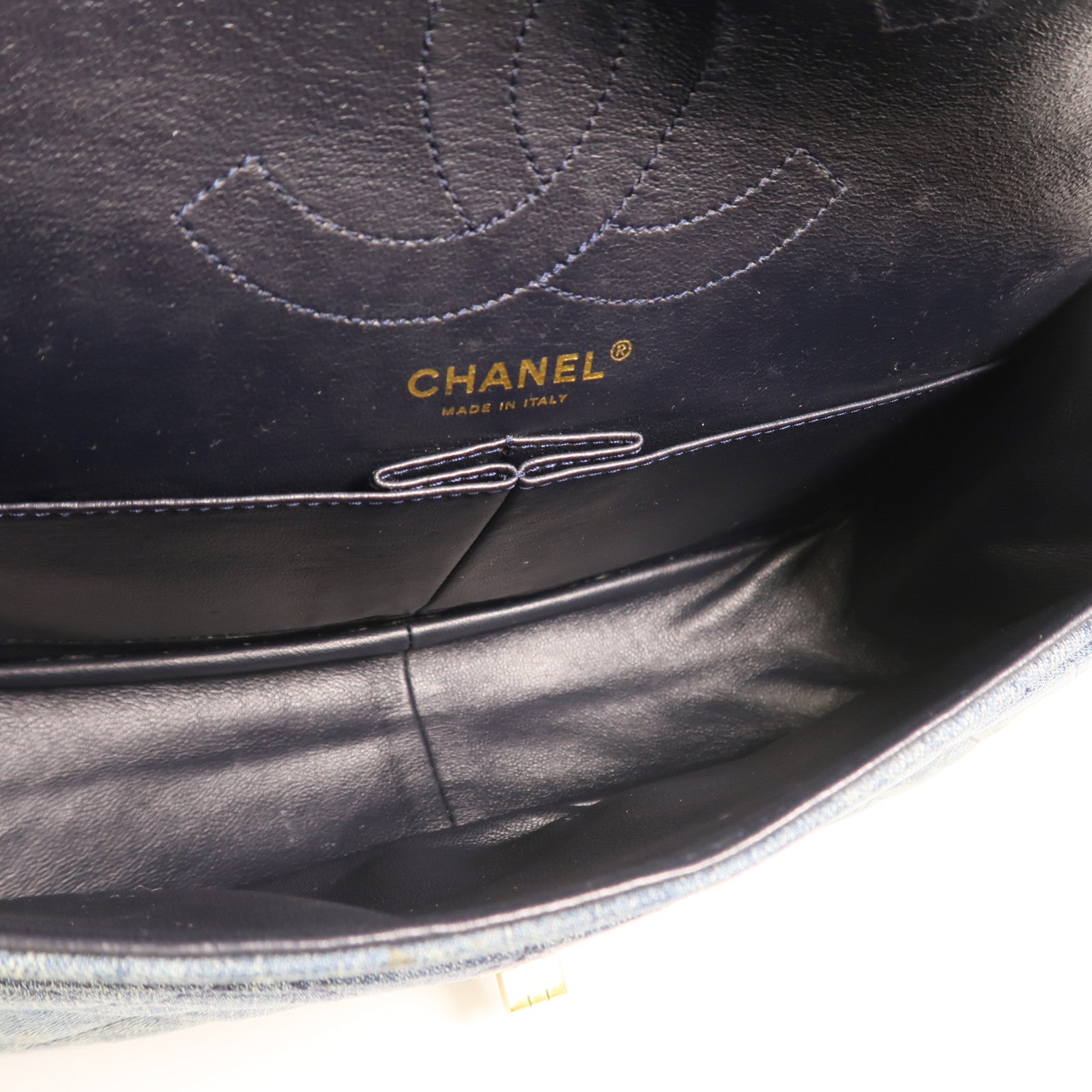 CHANEL 牛仔布2.55 Large金扣鏈帶肩背袋
