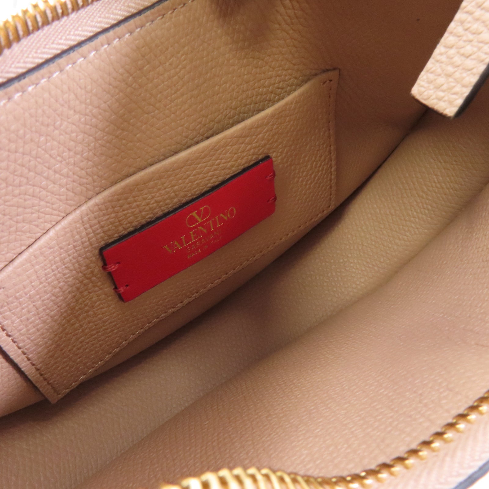 Valentino 牛皮皮革Shoulder Bag金扣肩背袋杏色