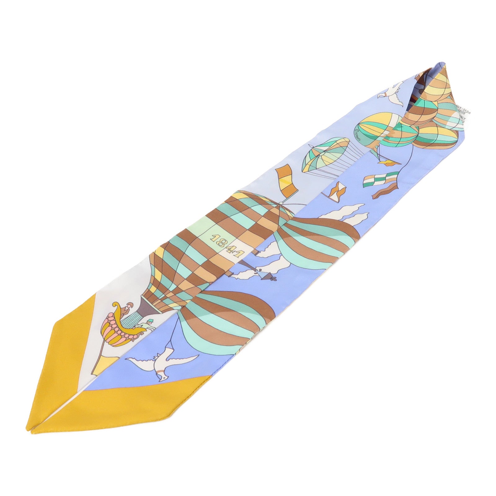 HERMES 絲質Twilly絲巾藍色/黃色