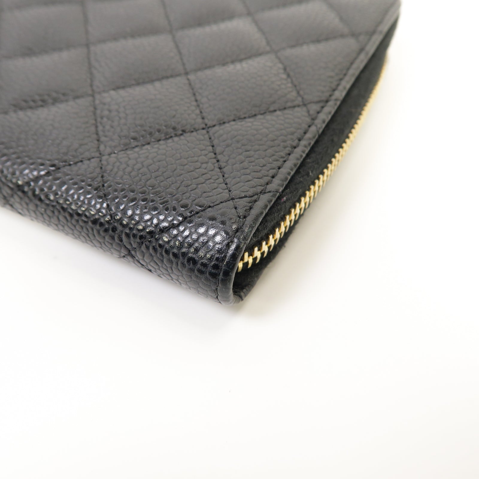 CHANEL **【激減優惠】菱格Caviar皮革Zipped Wallet金扣長錢包黒色