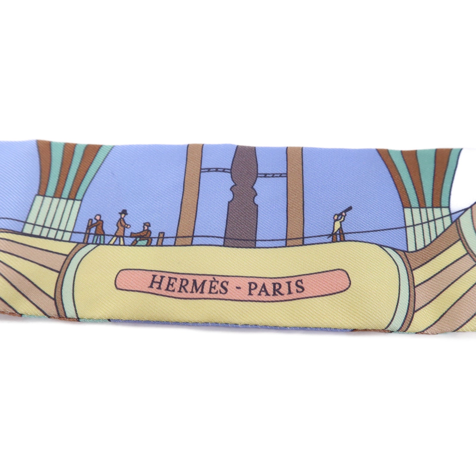 HERMES 絲質Twilly絲巾藍色/黃色