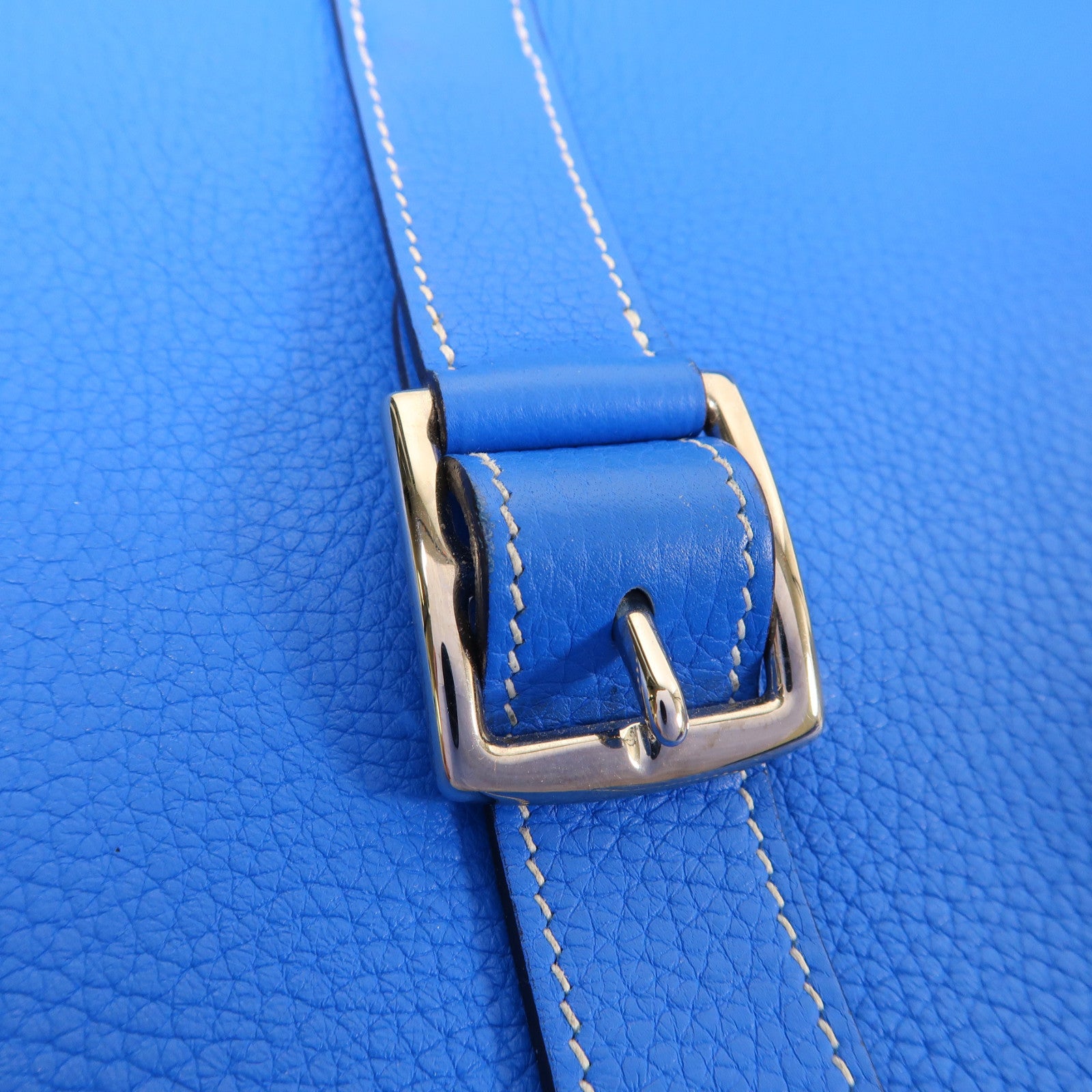 HERMES Clemence皮革Halzan 31銀扣手挽肩背兩用袋Bleu Zanzibar/藍色