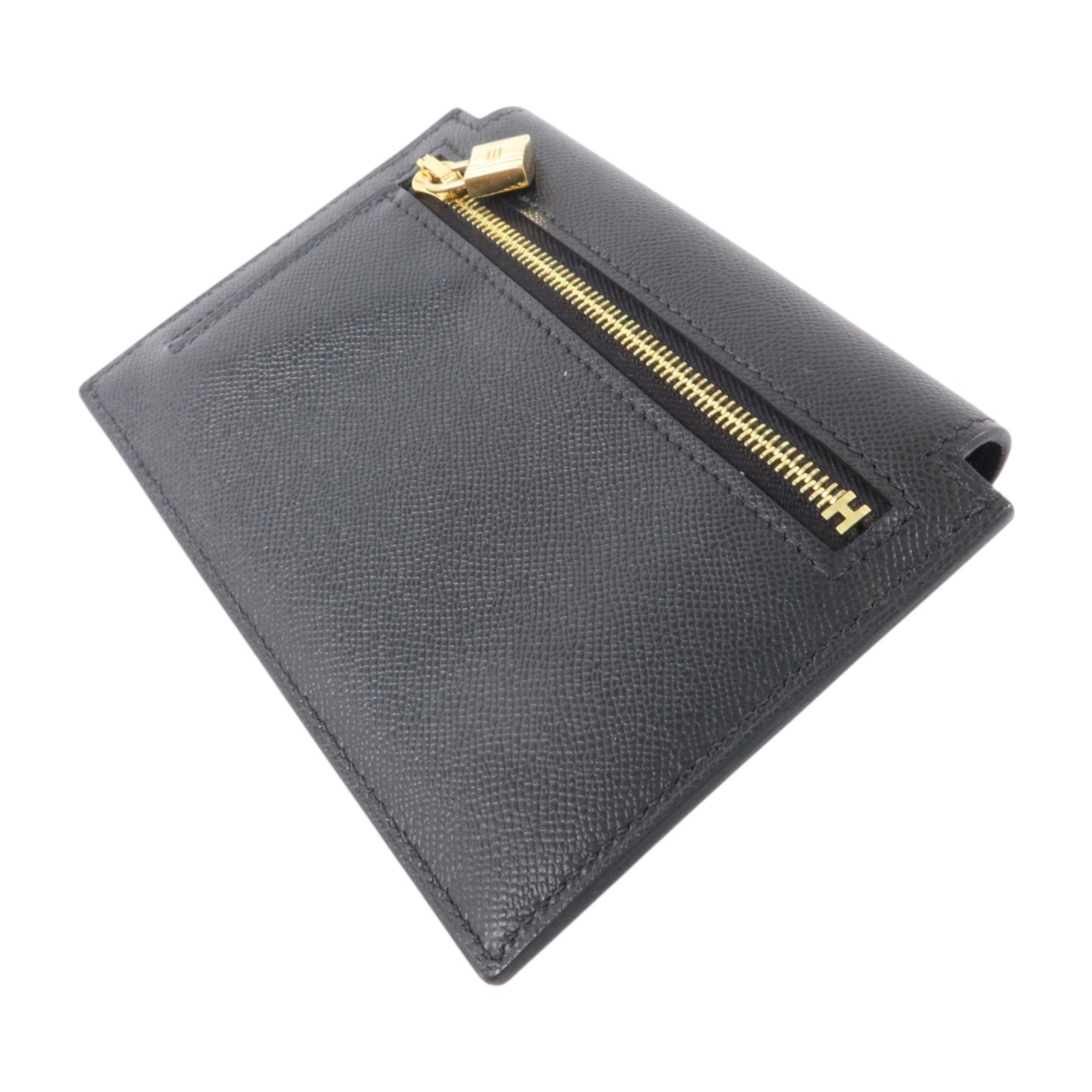 HERMES Madame皮革Kelly Pocket Compact Wallet金扣錢包Noir