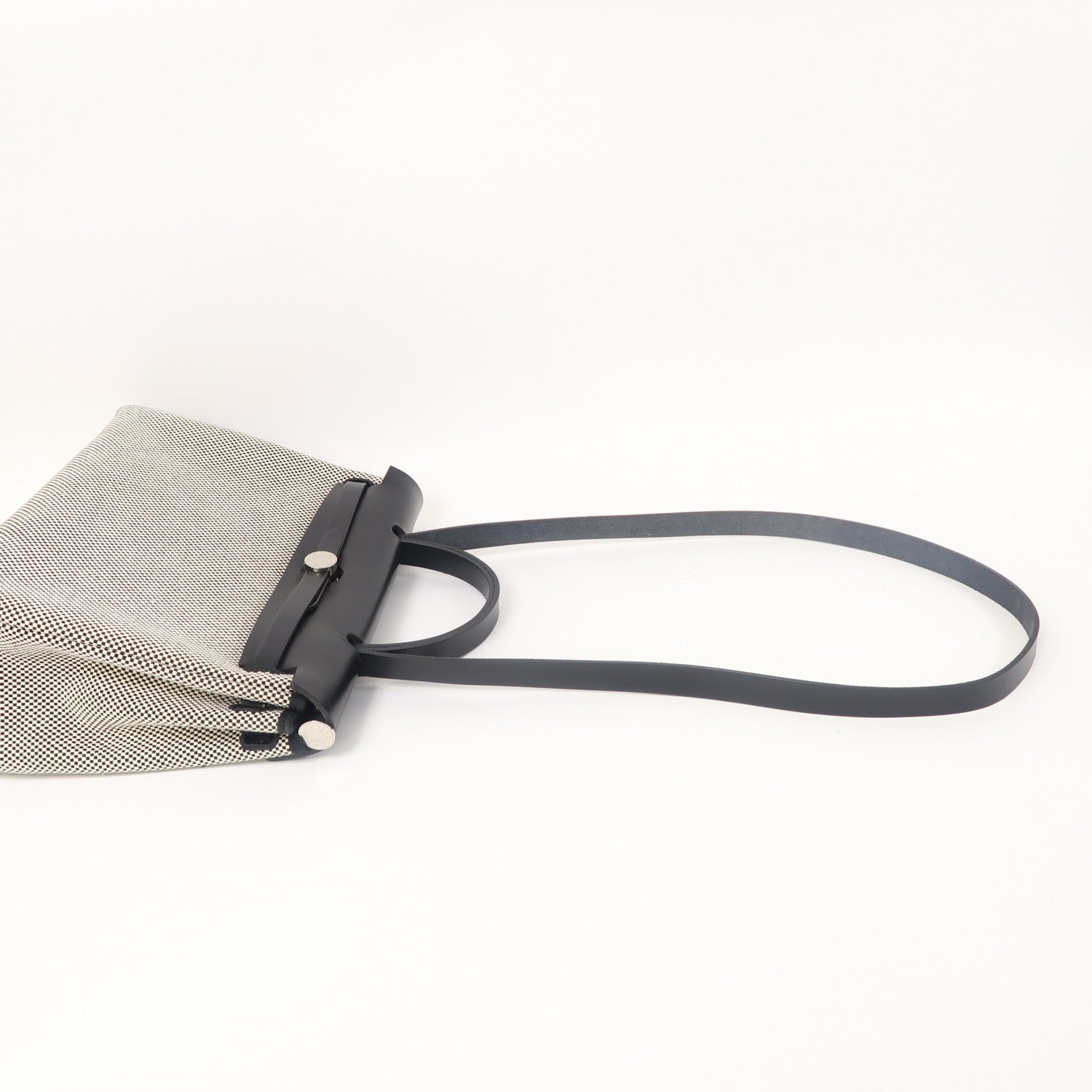 HERMES 帆布Herbag PM銀扣手挽肩背兩用袋黑色/白色