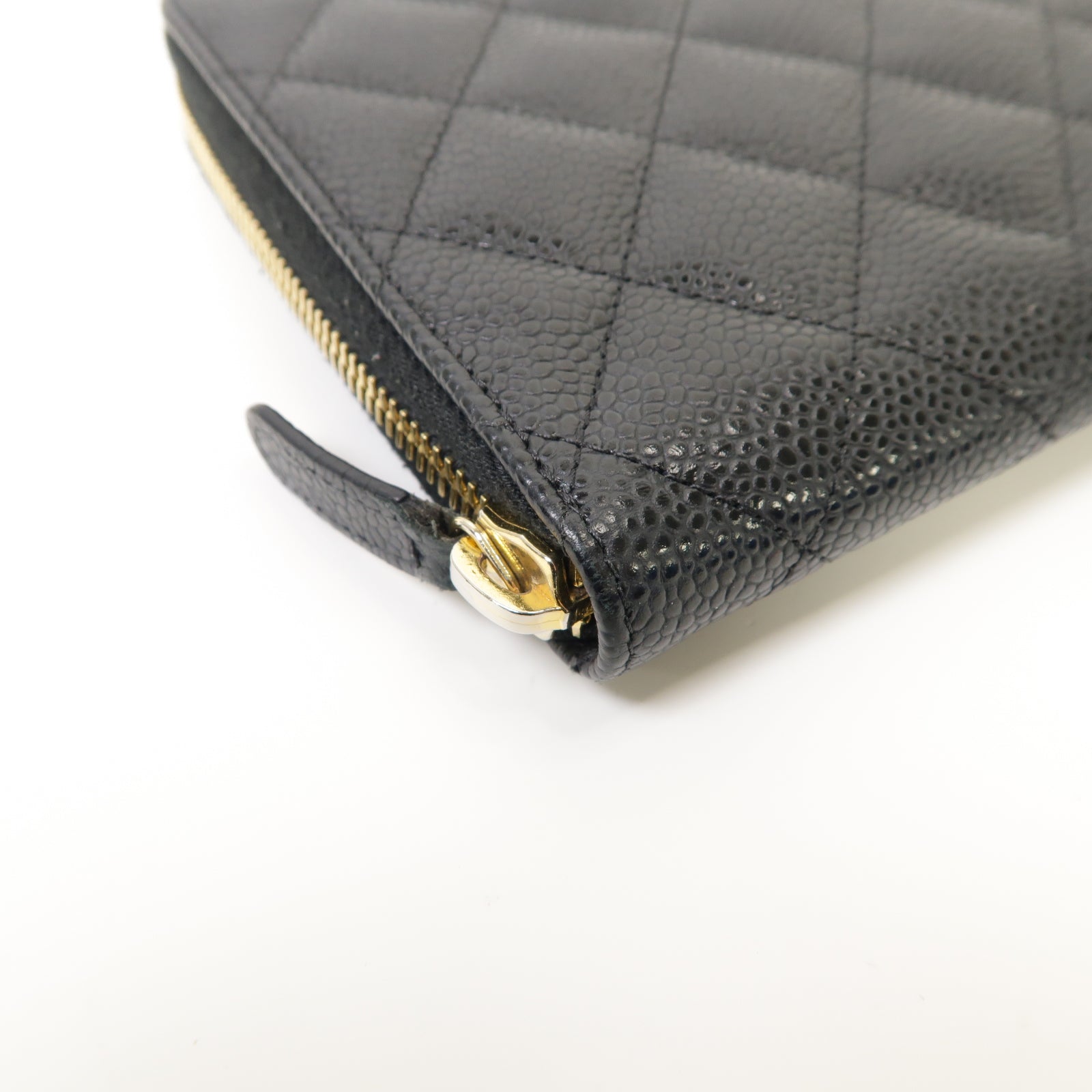 CHANEL **【激減優惠】菱格Caviar皮革Zipped Wallet金扣長錢包黒色