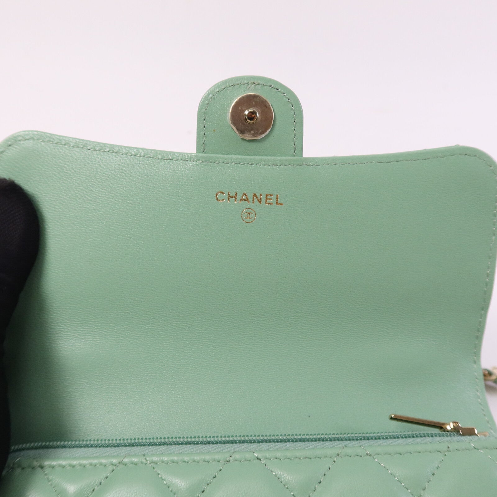 CHANEL 羊皮皮革WOC Wallet On Chain With Handle金扣鏈帶手挽肩背兩用袋