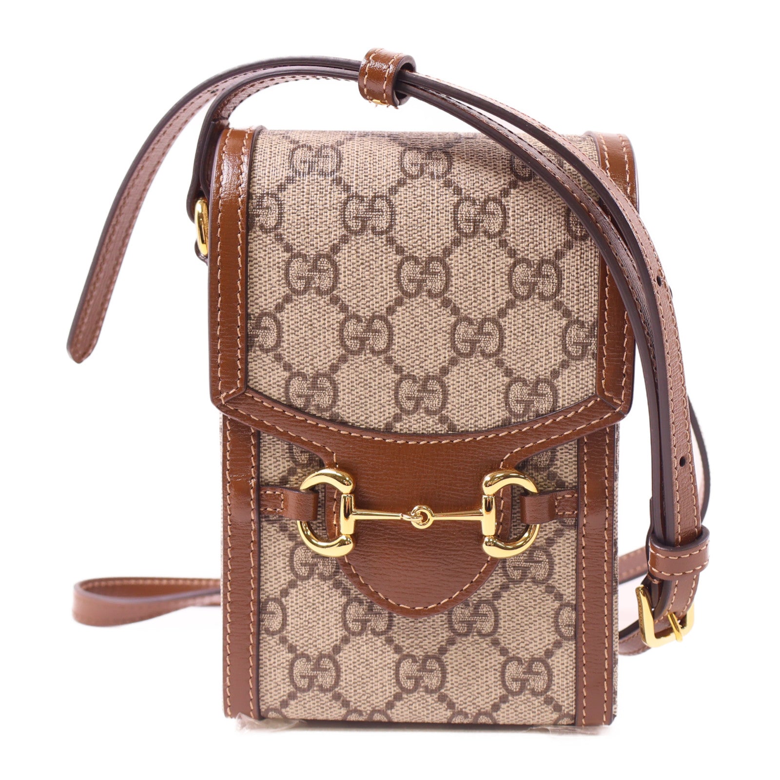 GUCCI 塗層帆布Horsebit 1955 Mini Bag金扣肩背袋棕色