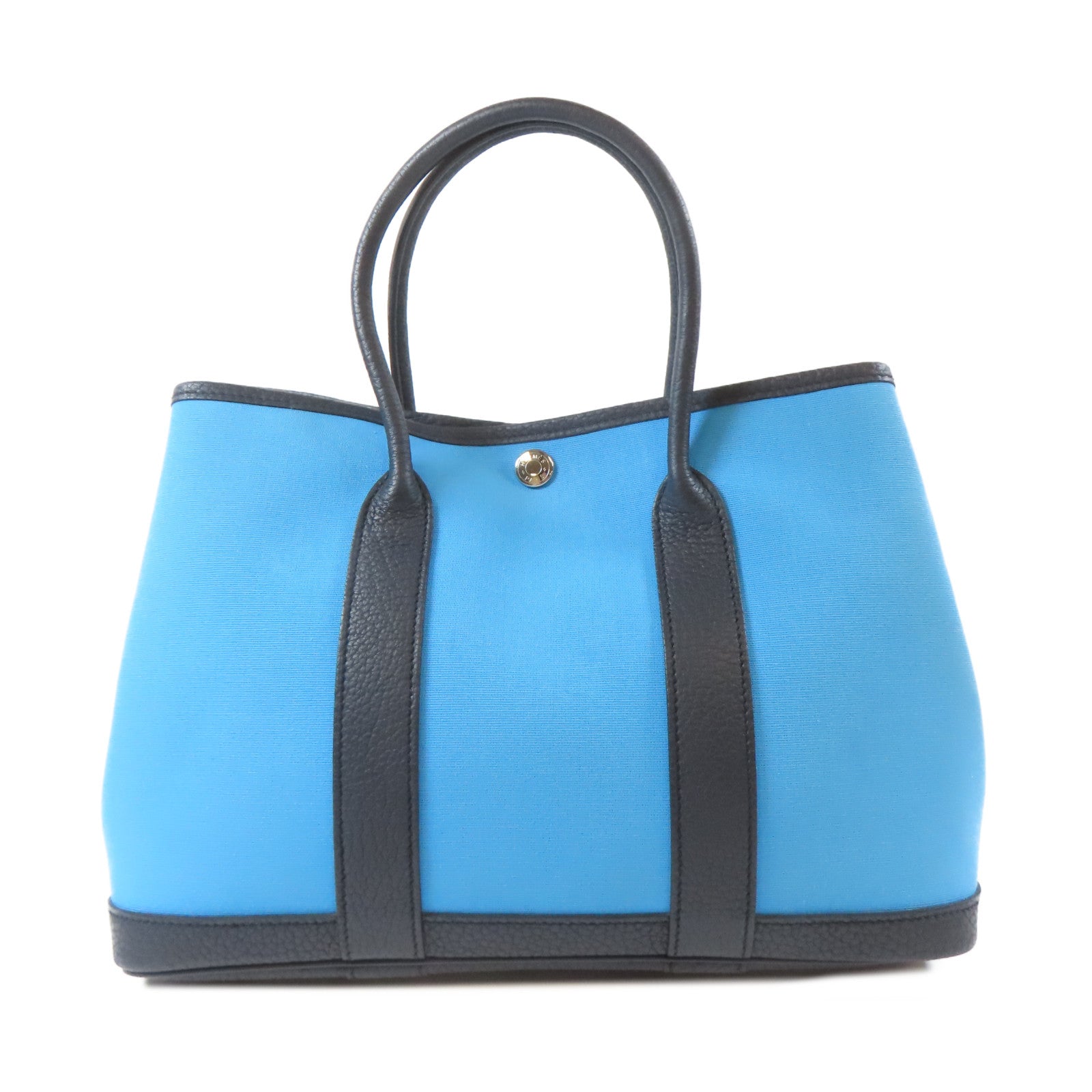 HERMES 帆布Garden Party 30銀扣手挽袋藍色