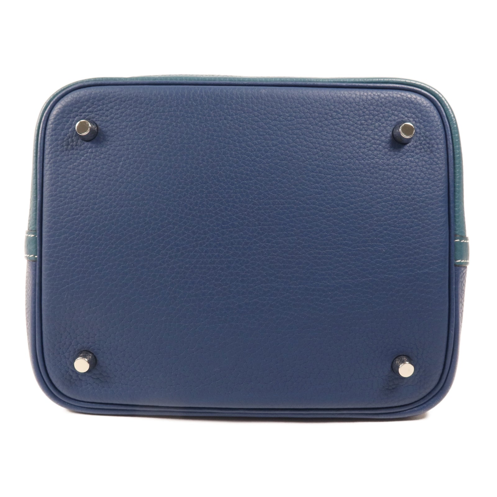 HERMES Clemence皮革Picotin MM銀扣手挽袋Deep Blue/Vert Bosphore