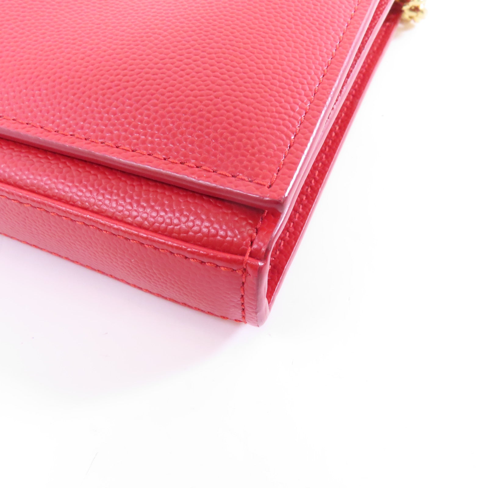 SAINT LAURENT 牛皮皮革Wallet On Chain金扣鏈帶肩背袋紅色