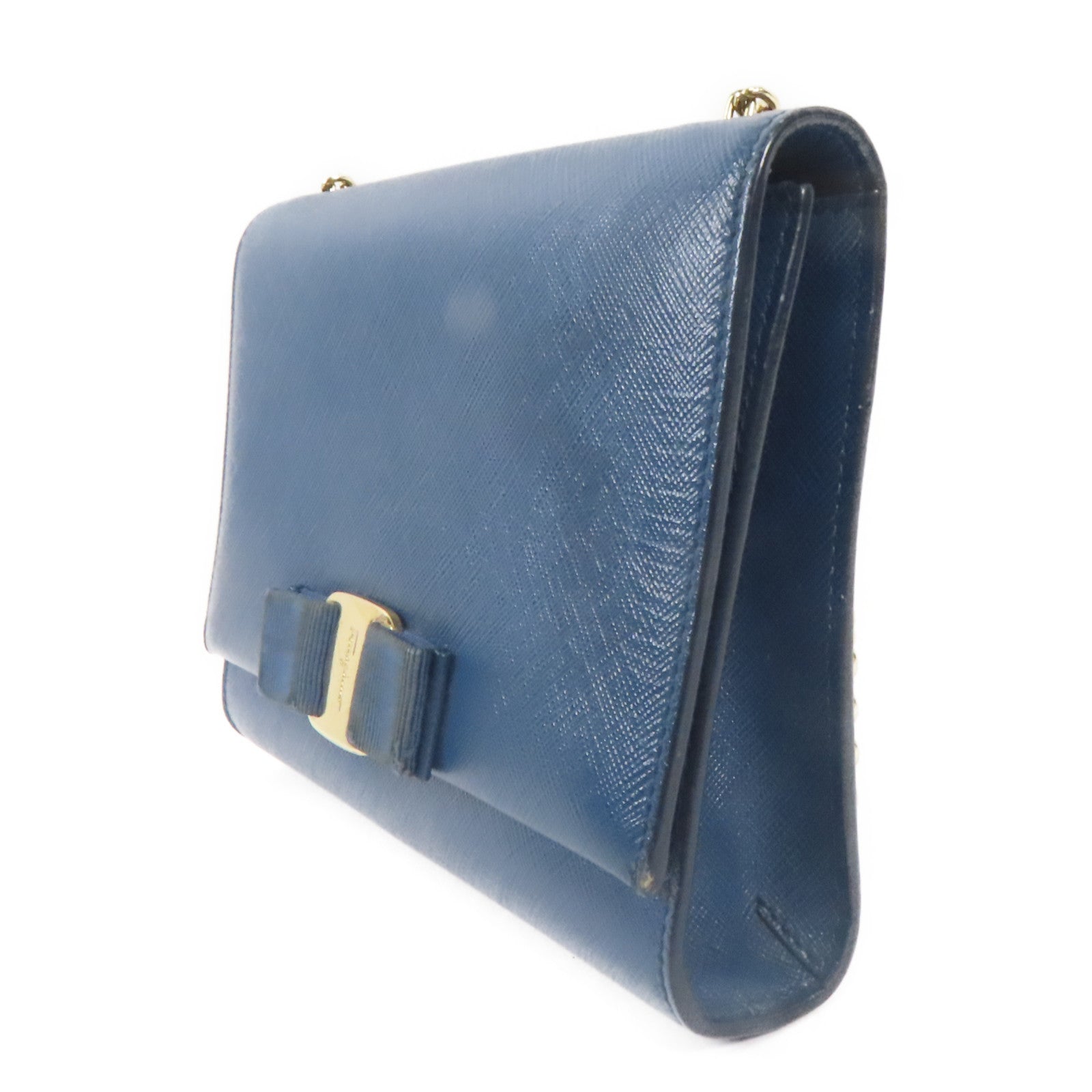 Salvatore Ferragamo 牛皮皮革Chain Shoulder金扣鏈帶肩背袋藍色