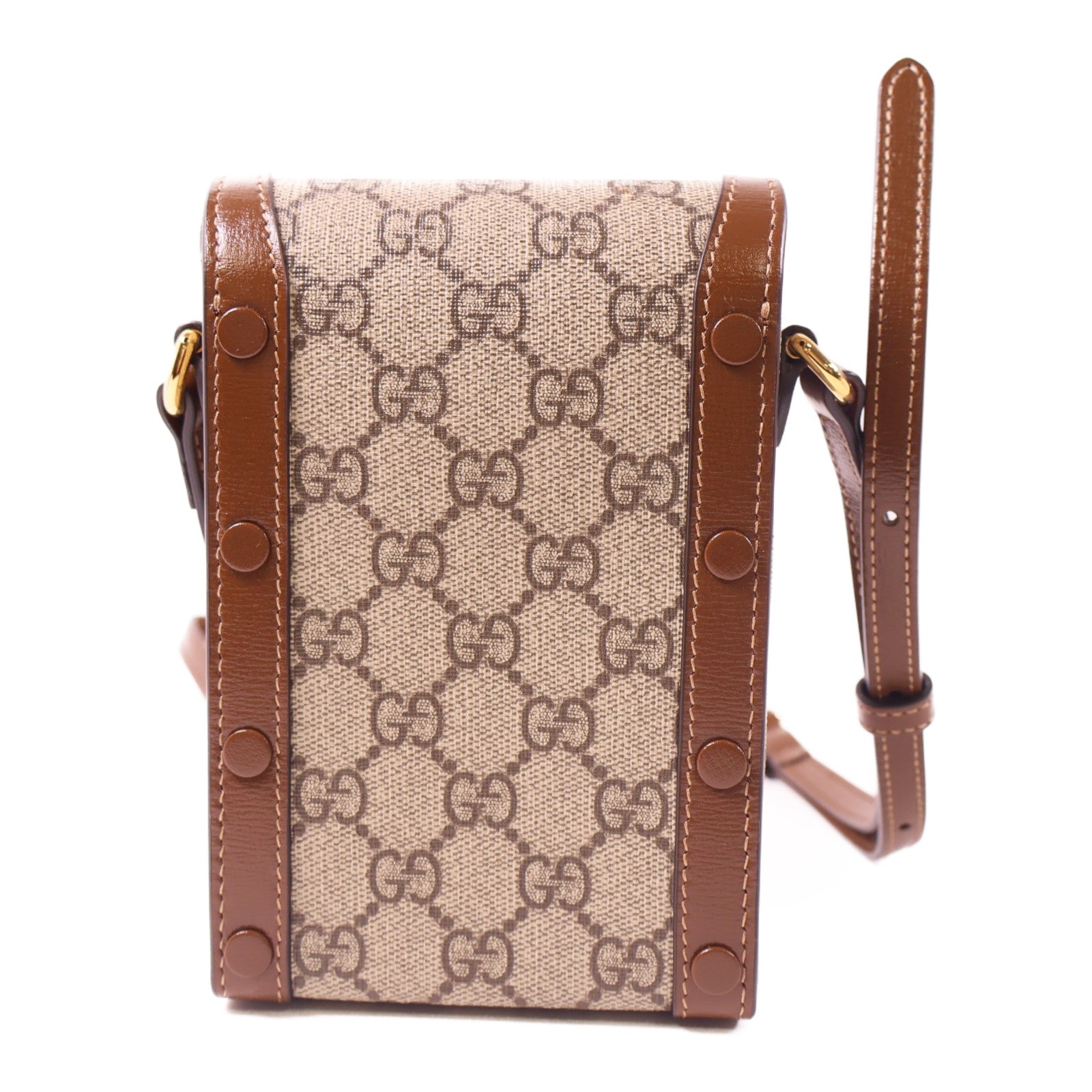 GUCCI 塗層帆布Horsebit 1955 Mini Bag金扣肩背袋棕色
