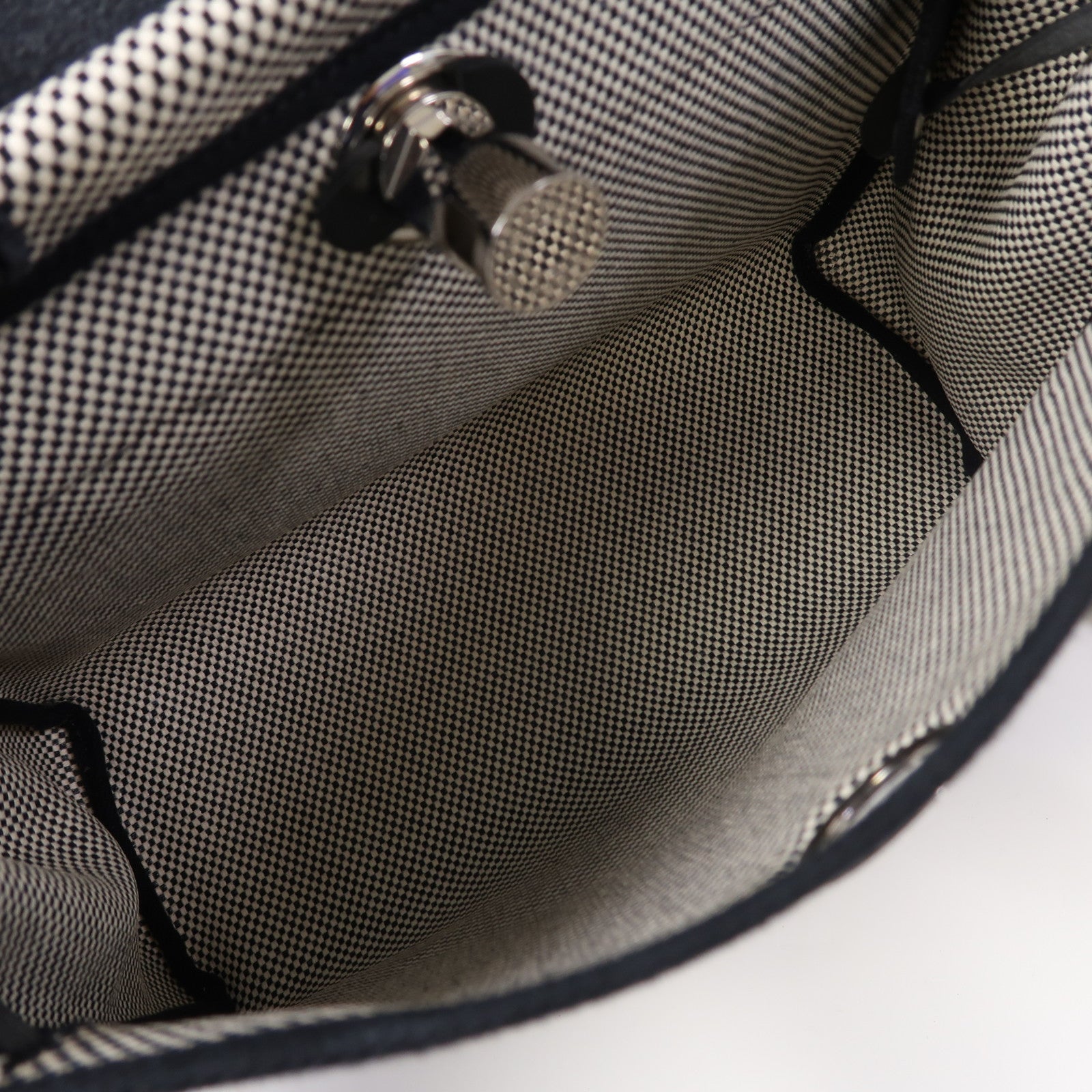 HERMES 帆布Herbag PM銀扣手挽肩背兩用袋黑色/白色