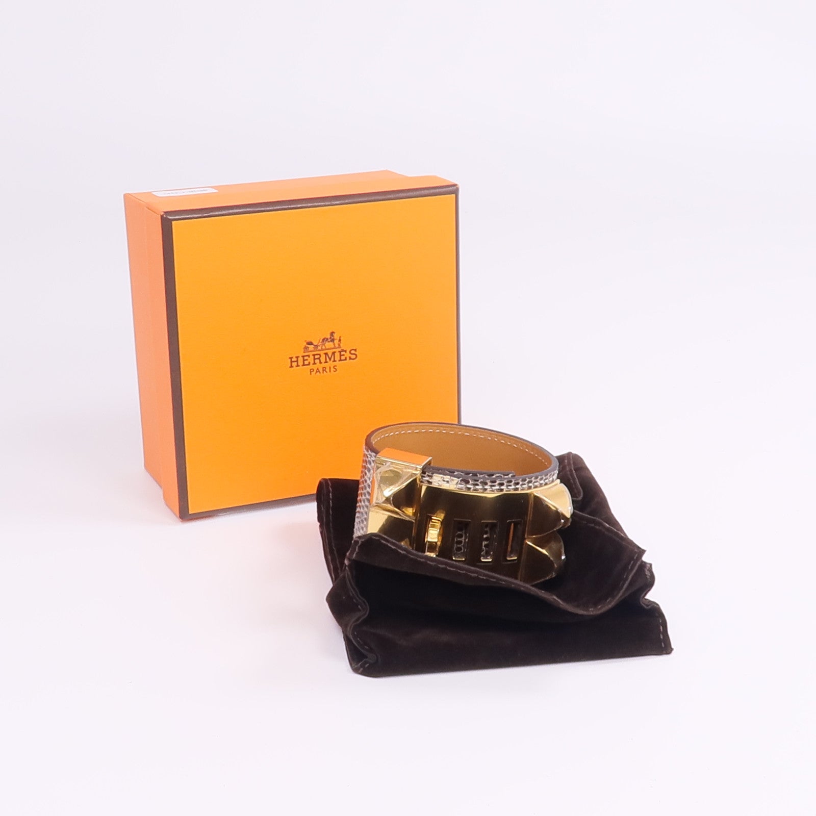 HERMES 【激減優惠】Lizard皮革Collier de Chien Bracelet金扣手帶Ombre