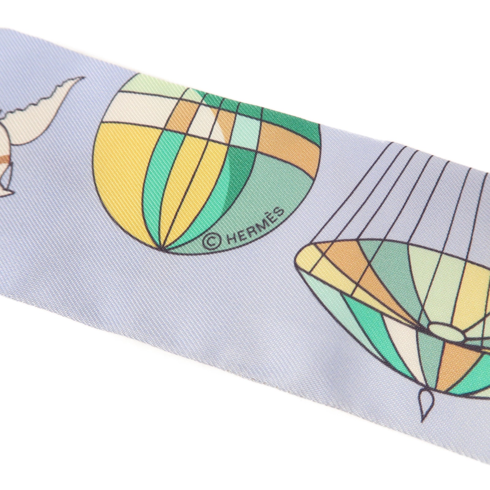 HERMES 絲質Twilly絲巾藍色/黃色