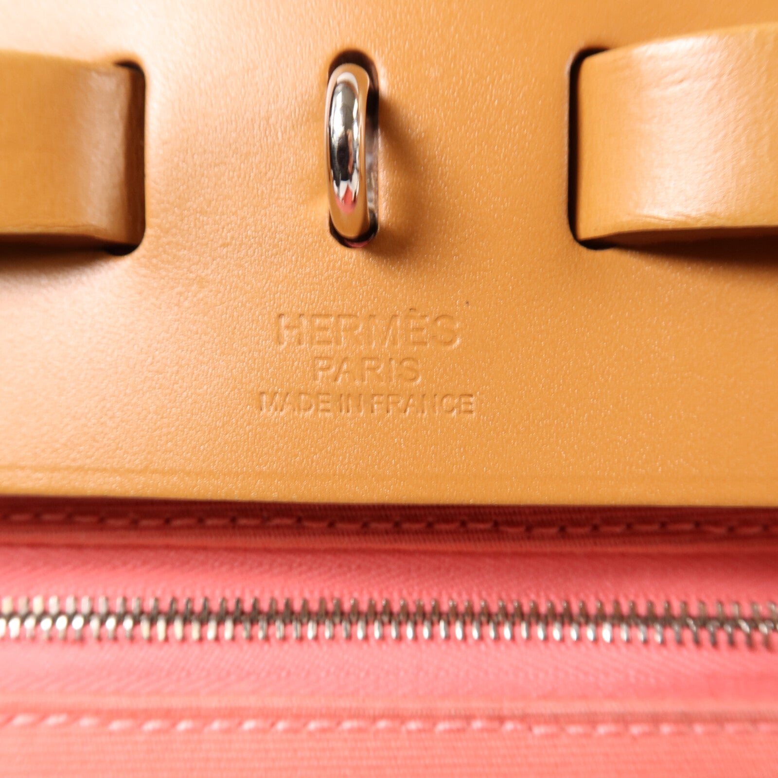 HERMES 帆布Herbag PM銀扣手挽肩背兩用袋Rose Azalee