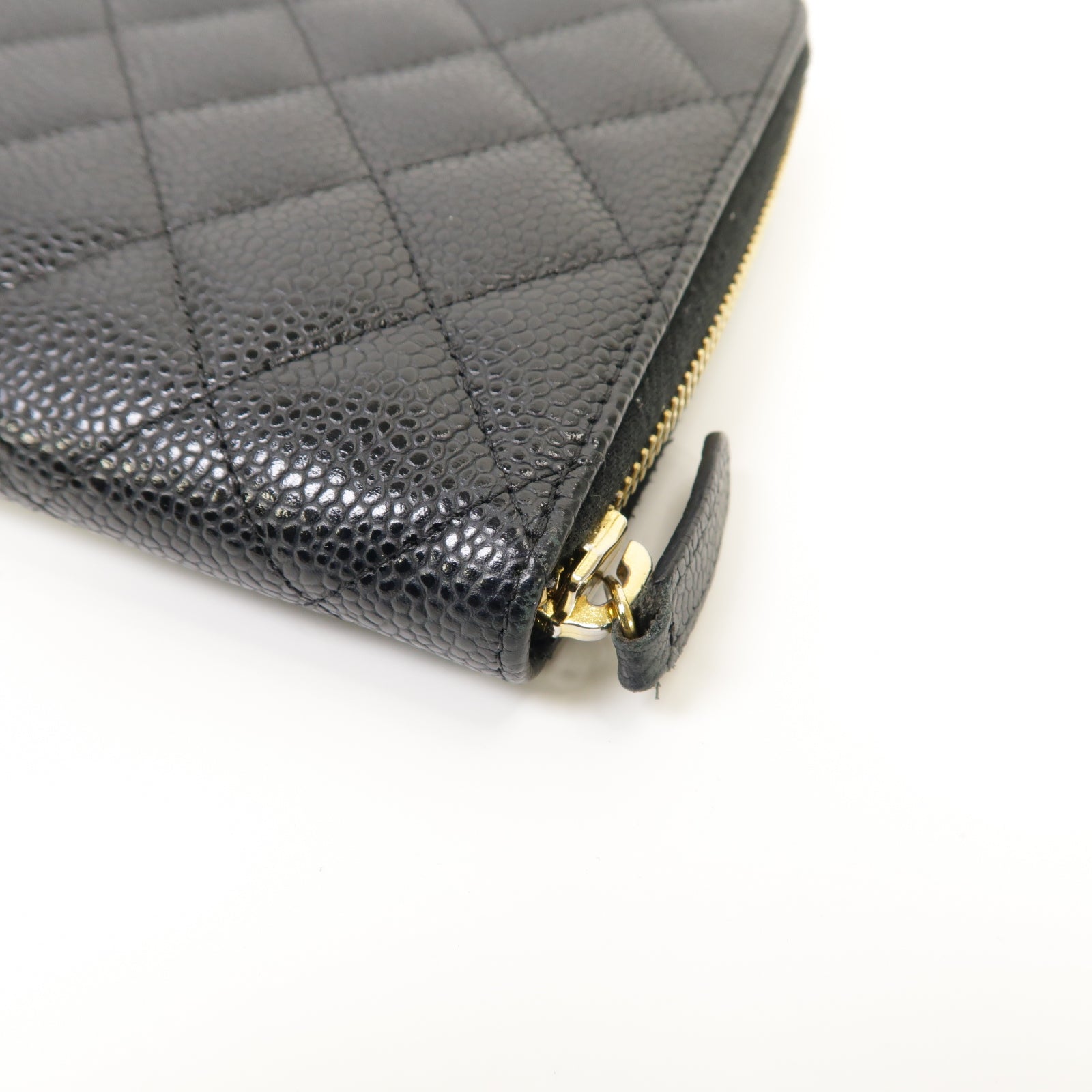 CHANEL **【激減優惠】菱格Caviar皮革Zipped Wallet金扣長錢包黒色