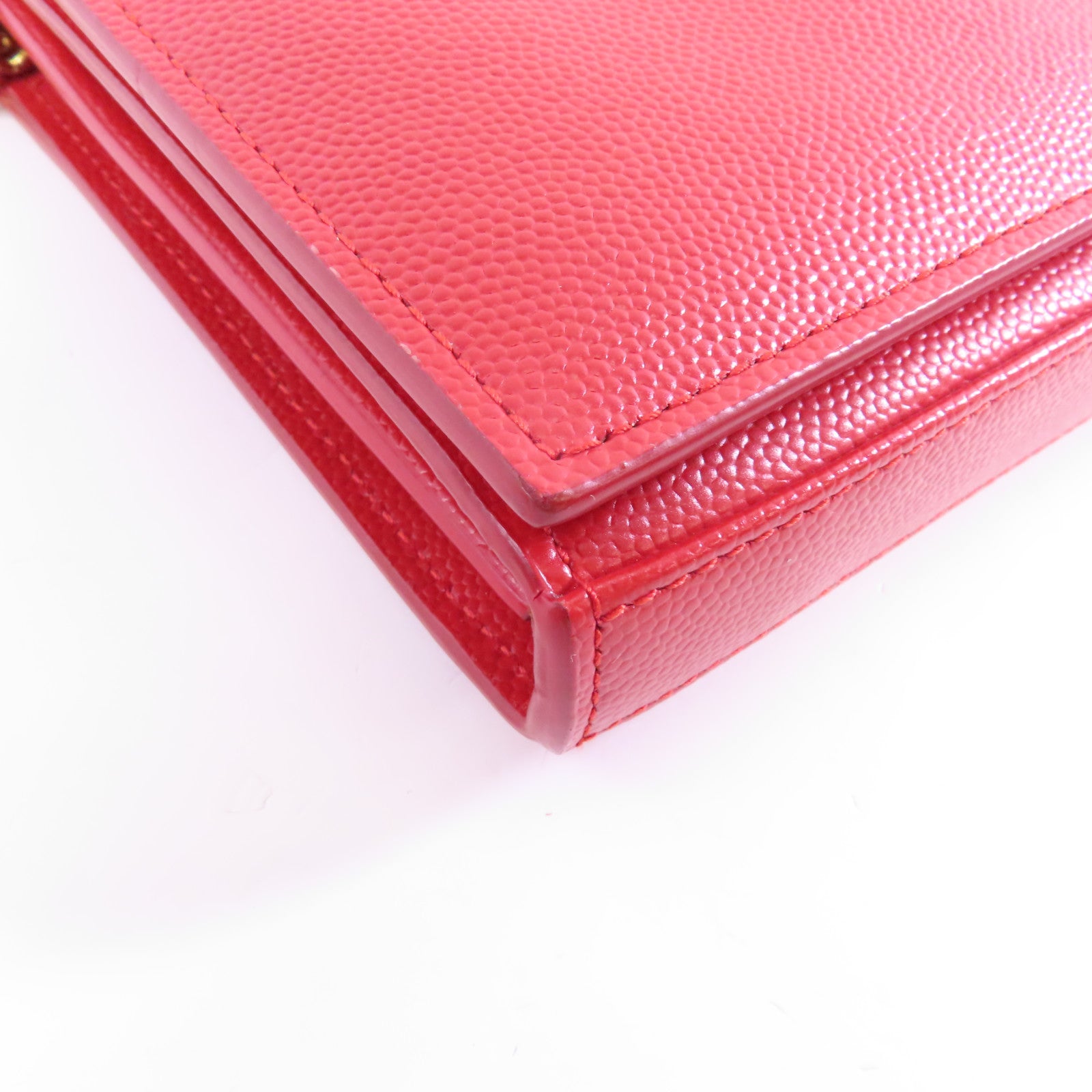 SAINT LAURENT 牛皮皮革Wallet On Chain金扣鏈帶肩背袋紅色