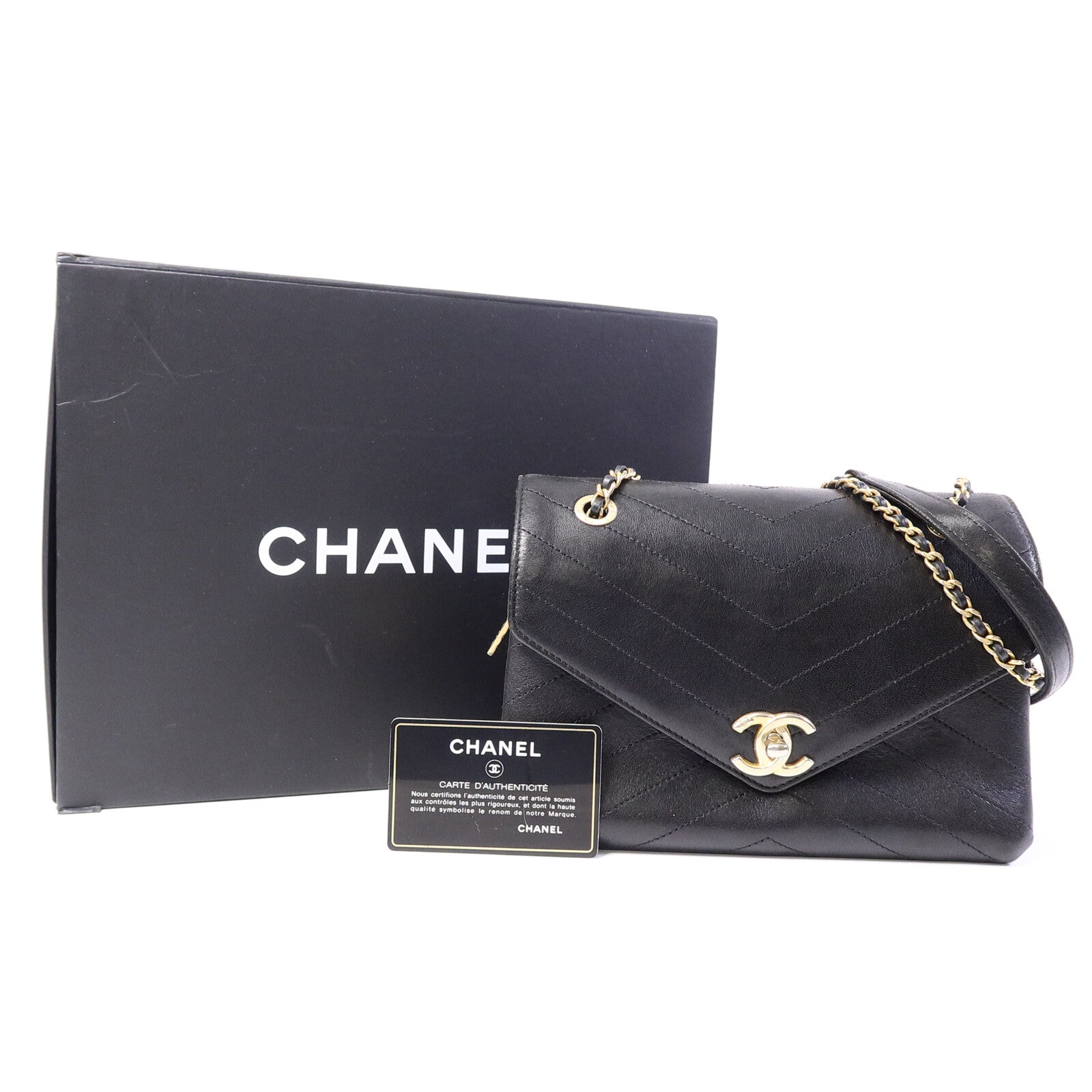CHANEL 牛皮皮革Envelope Flap Bag鏈帶肩背袋