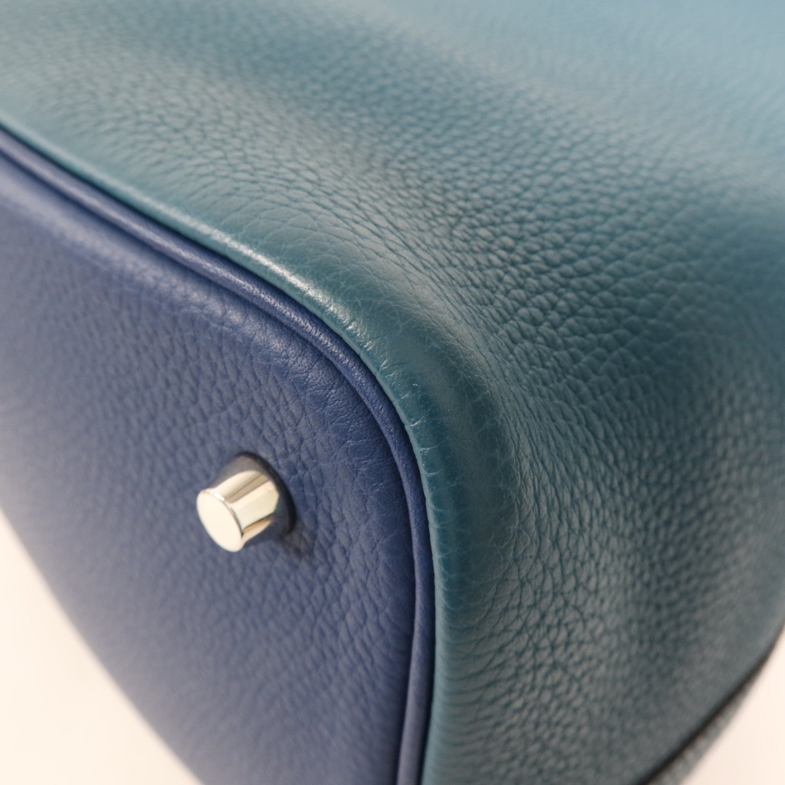 HERMES Clemence皮革Picotin MM銀扣手挽袋Deep Blue/Vert Bosphore