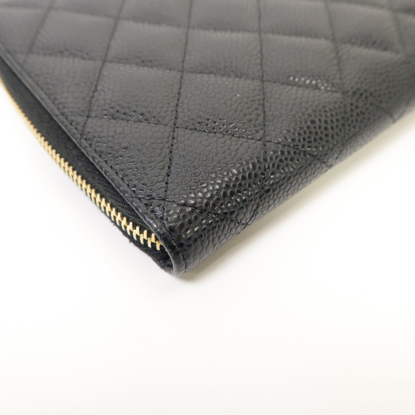 CHANEL **【激減優惠】菱格Caviar皮革Zipped Wallet金扣長錢包黒色