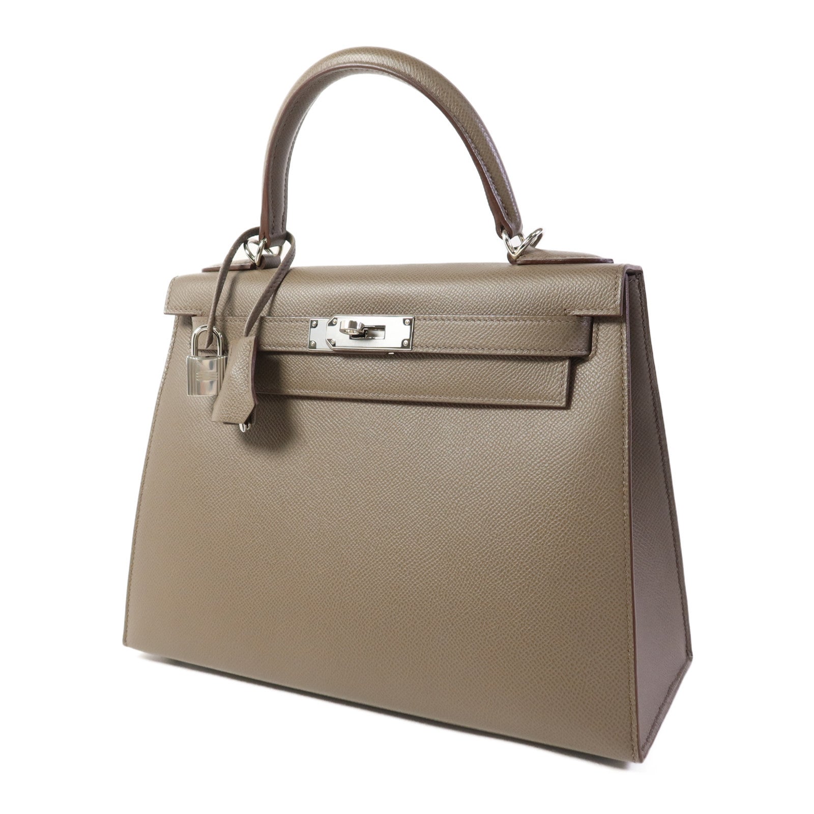 HERMES Epsom皮革Kelly 28銀扣手挽肩背兩用袋Etain