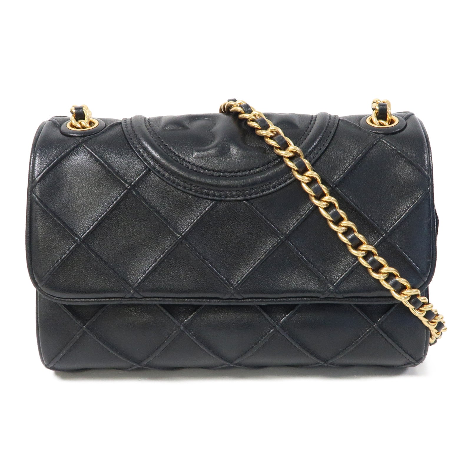Tory Burch 牛皮皮革Shoulder Bag金扣鏈帶肩背袋黑色