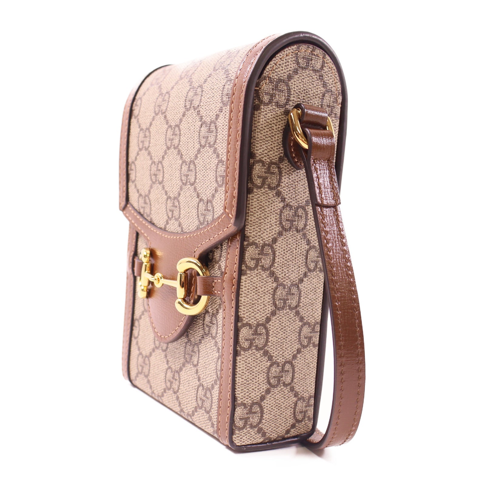 GUCCI 塗層帆布Horsebit 1955 Mini Bag金扣肩背袋棕色