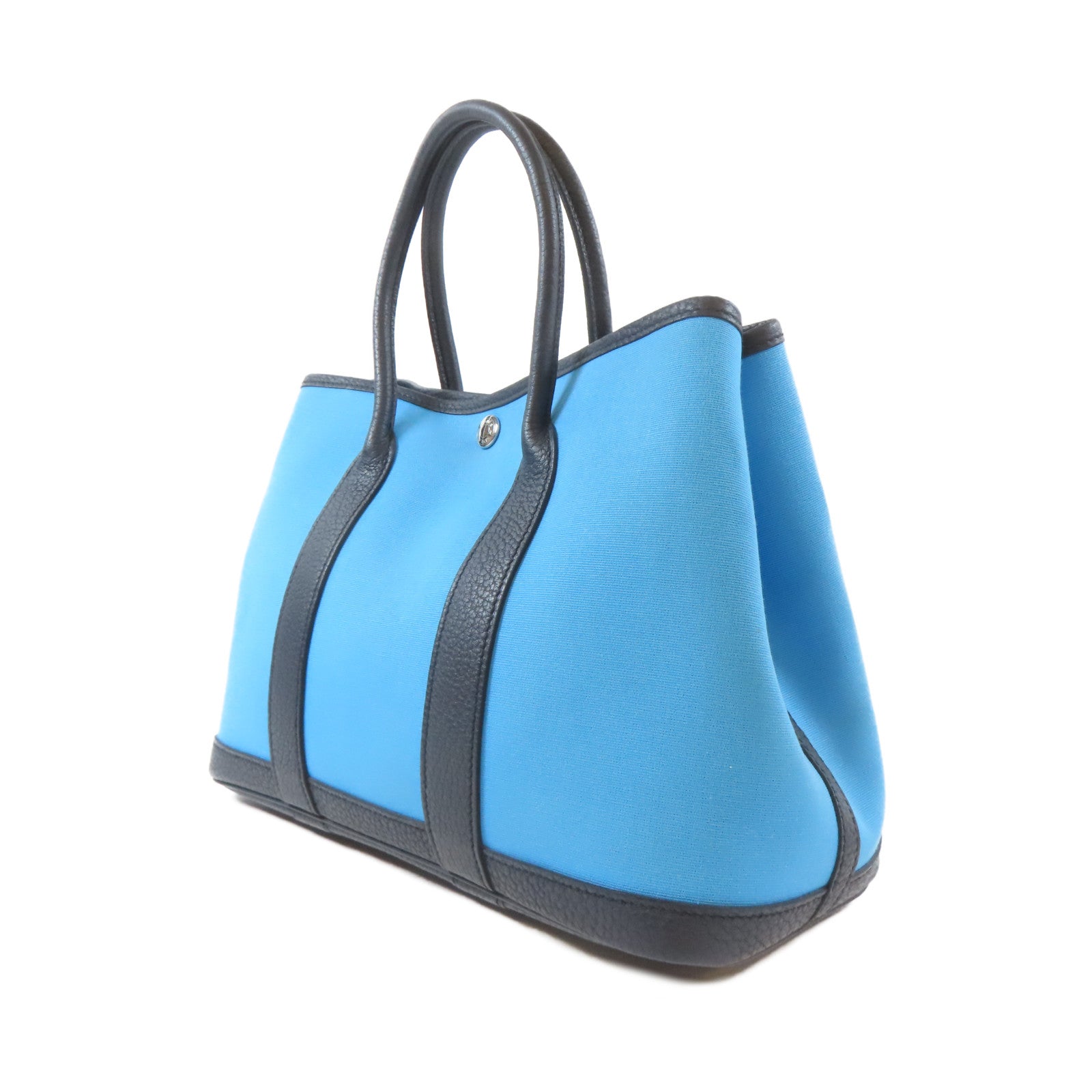 HERMES 帆布Garden Party 30銀扣手挽袋藍色