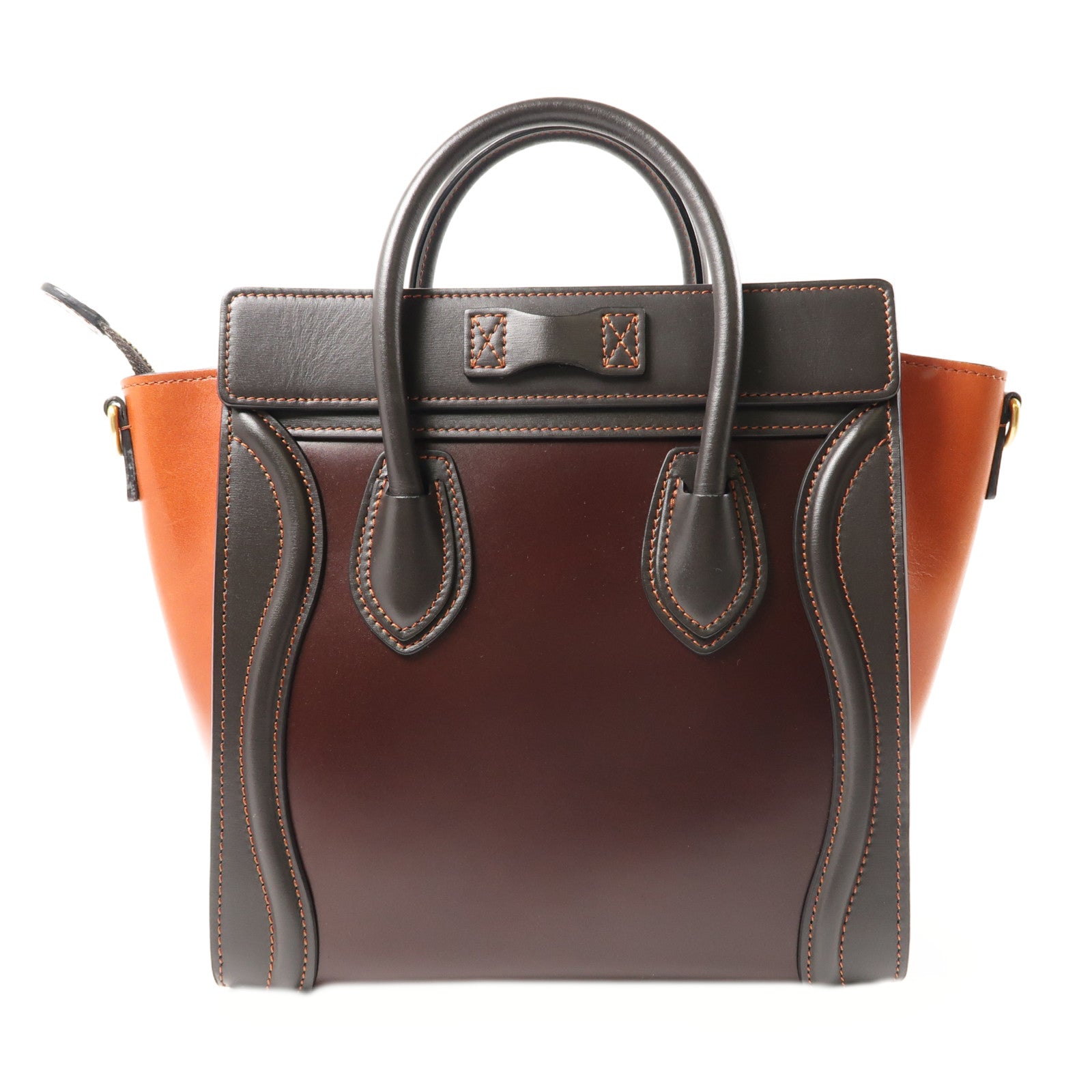 CELINE 牛皮皮革Nano Luggage金扣手挽肩背兩用袋棕色/紅色/黑色