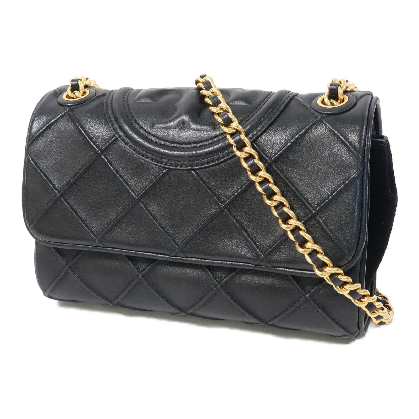 Tory Burch 牛皮皮革Shoulder Bag金扣鏈帶肩背袋黑色
