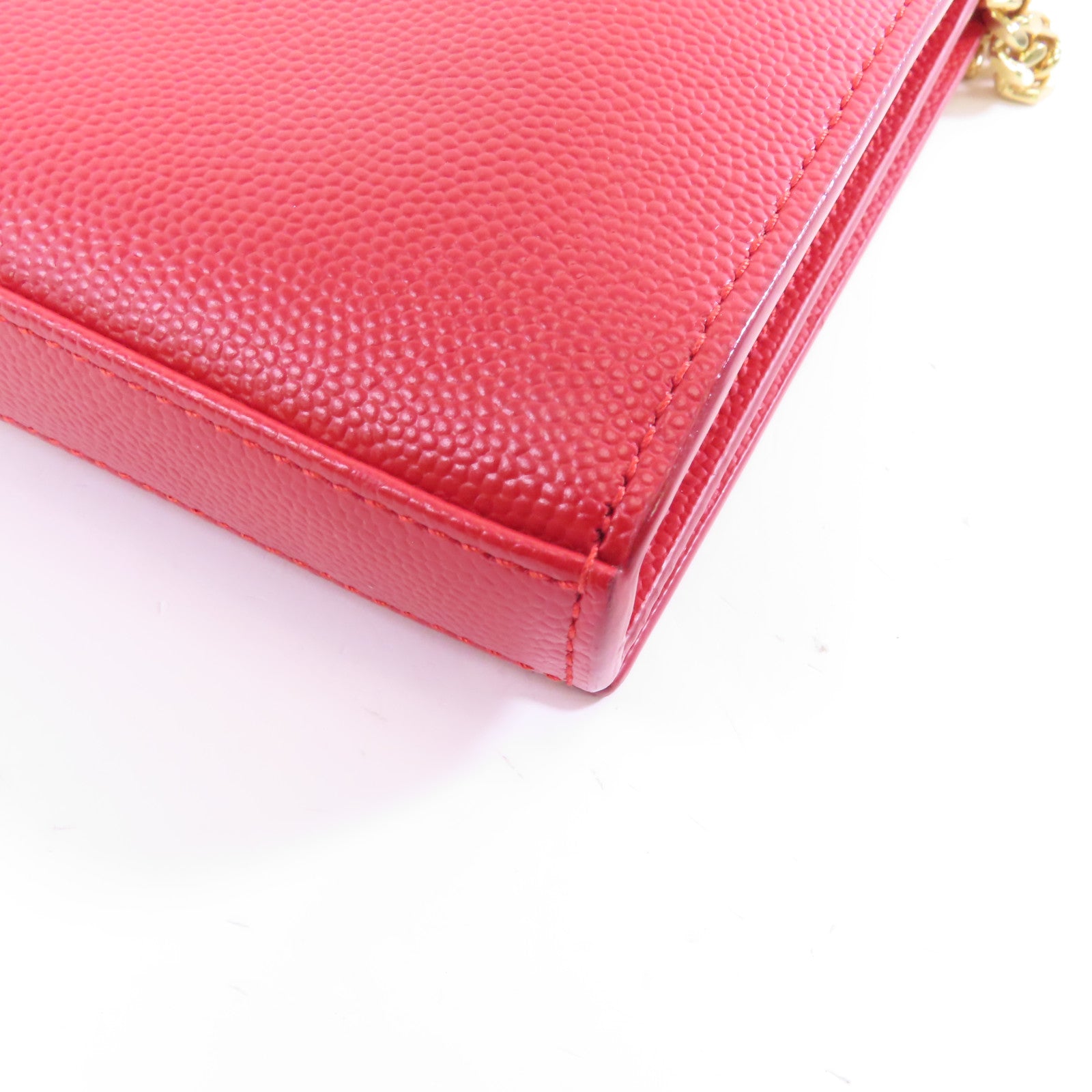SAINT LAURENT 牛皮皮革Wallet On Chain金扣鏈帶肩背袋紅色