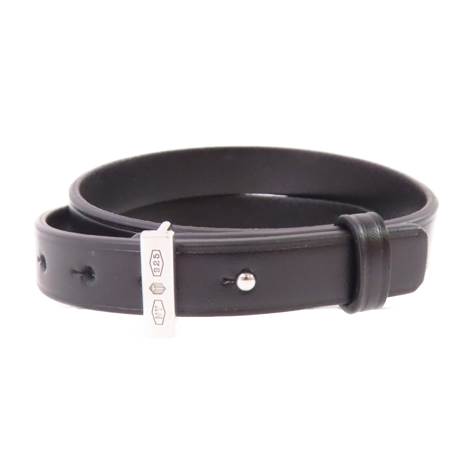 TIFFANY＆CO 【激減優惠】牛皮皮革/925純銀Leather Bracelet With Sterling Silver銀扣手鏈黑色