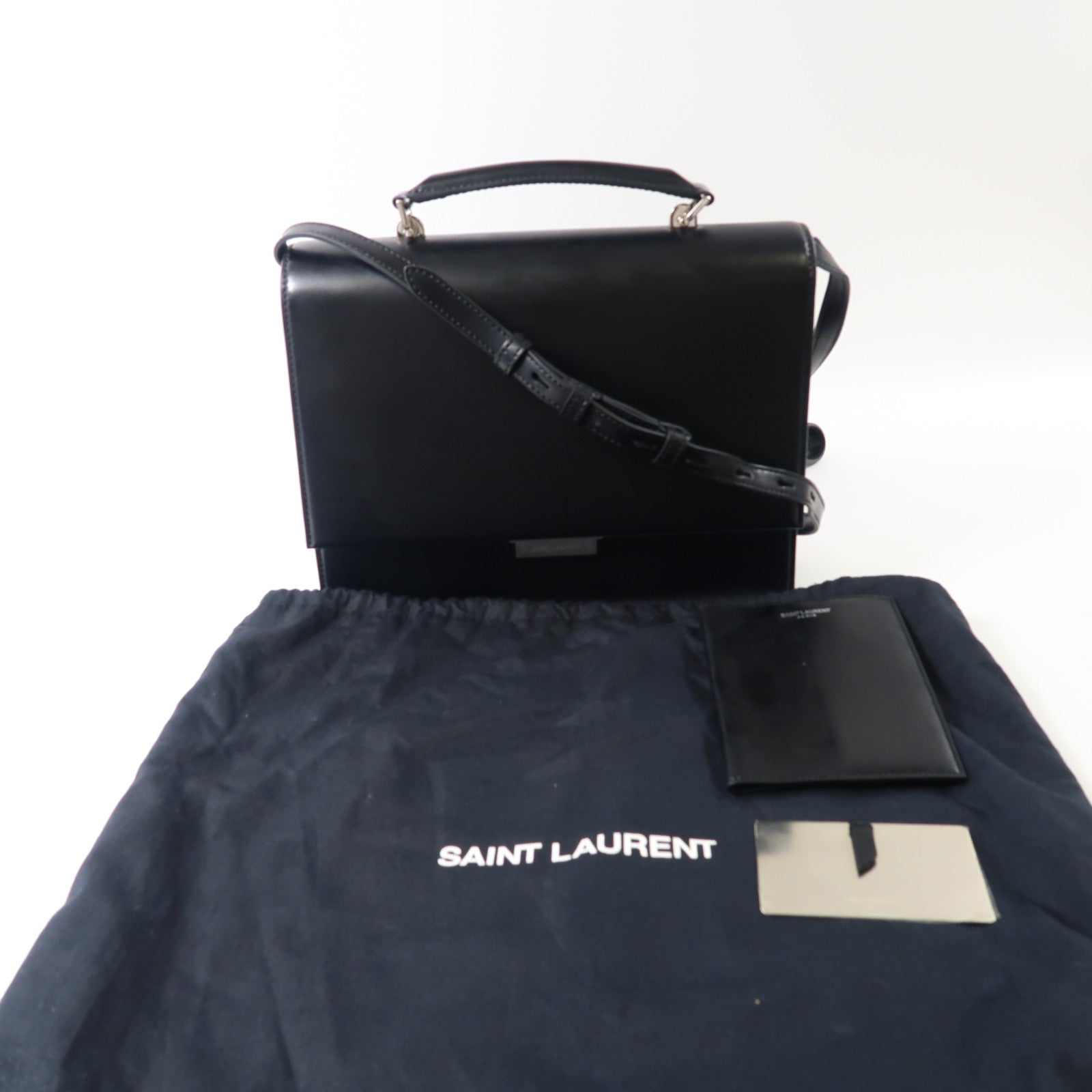 SAINT LAURENT Babylon皮革Business Bag銀扣手挽肩背兩用袋黑色