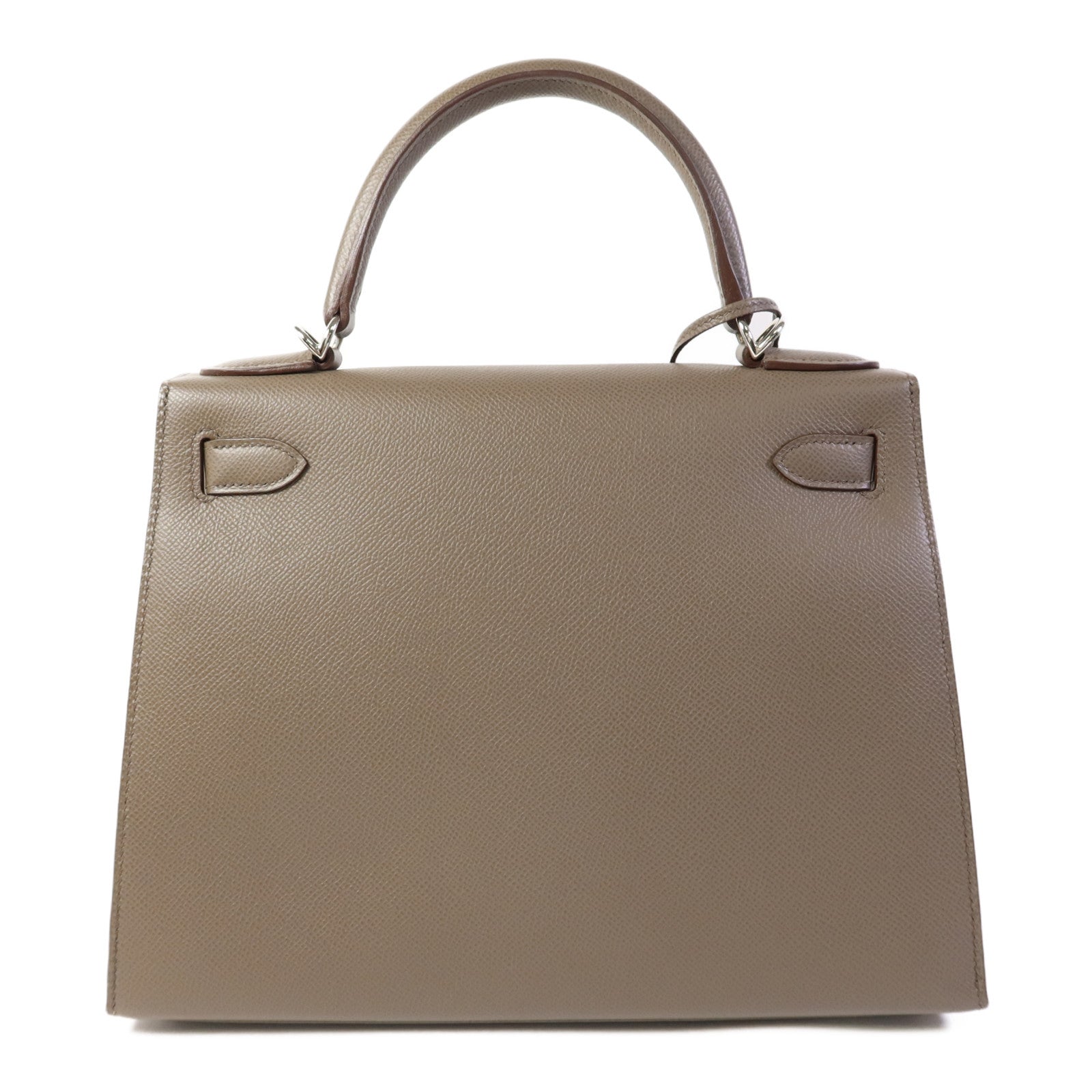HERMES Epsom皮革Kelly 28銀扣手挽肩背兩用袋Etain