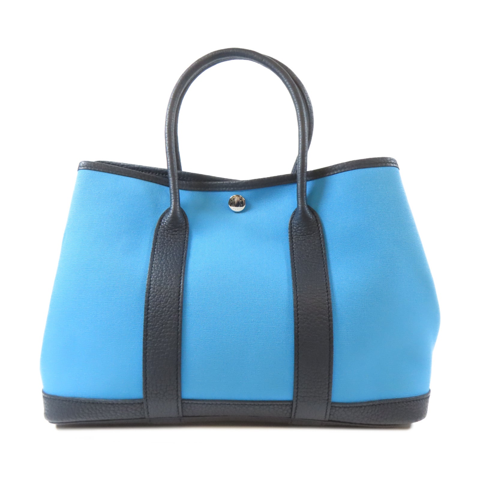 HERMES 帆布Garden Party 30銀扣手挽袋藍色