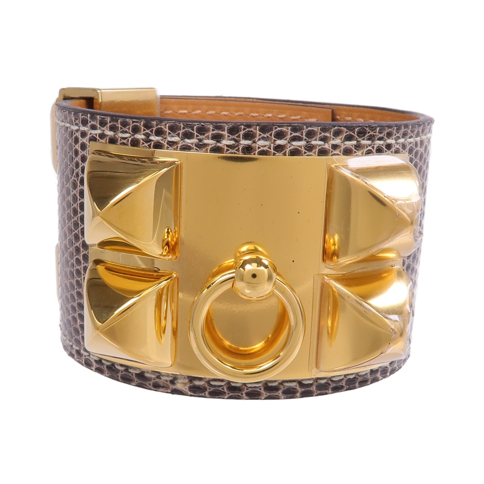 HERMES 【激減優惠】Lizard皮革Collier de Chien Bracelet金扣手帶Ombre