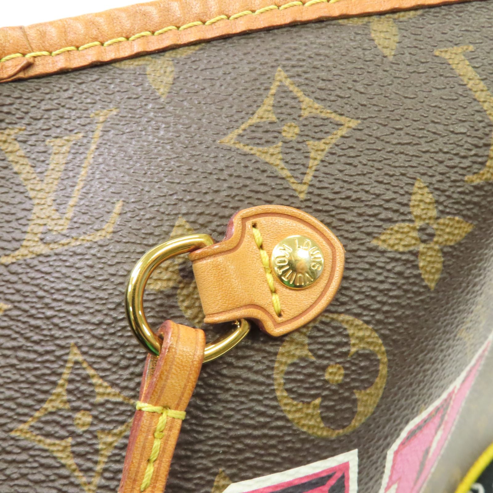 LOUIS VUITTON Monogram Neverfull MM金扣手挽袋棕色