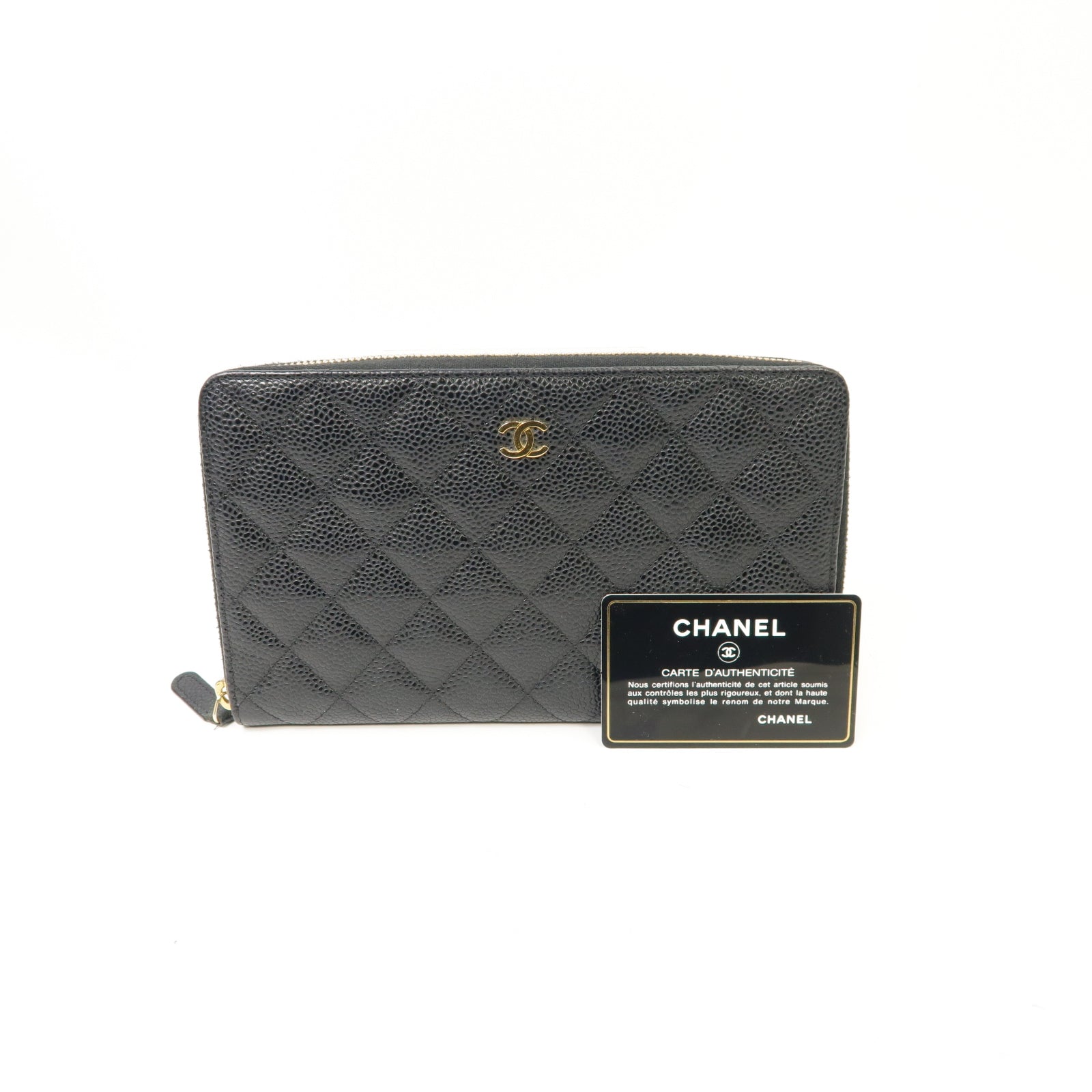 CHANEL **【激減優惠】菱格Caviar皮革Zipped Wallet金扣長錢包黒色