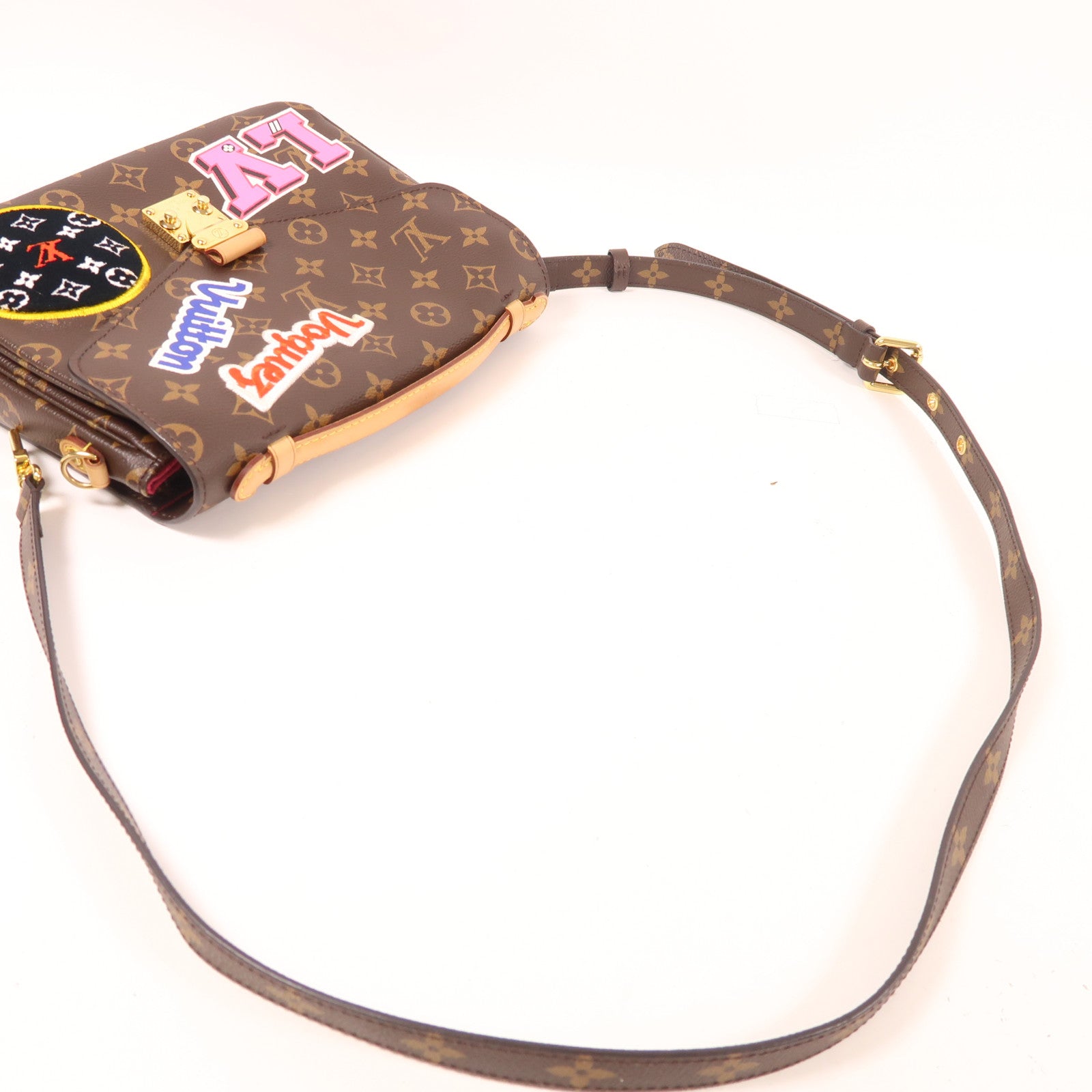 LOUIS VUITTON 【激減優惠】Monogram Patches Pochette Metis金扣手挽肩背兩用袋棕色