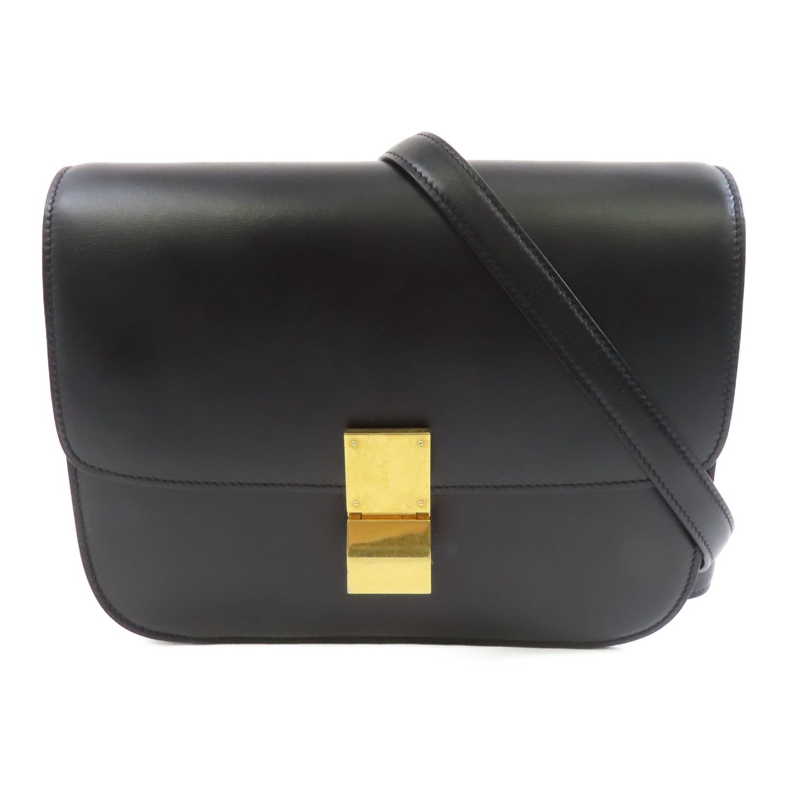 CELINE 牛皮皮革Classic Box Medium金扣肩背袋黑色