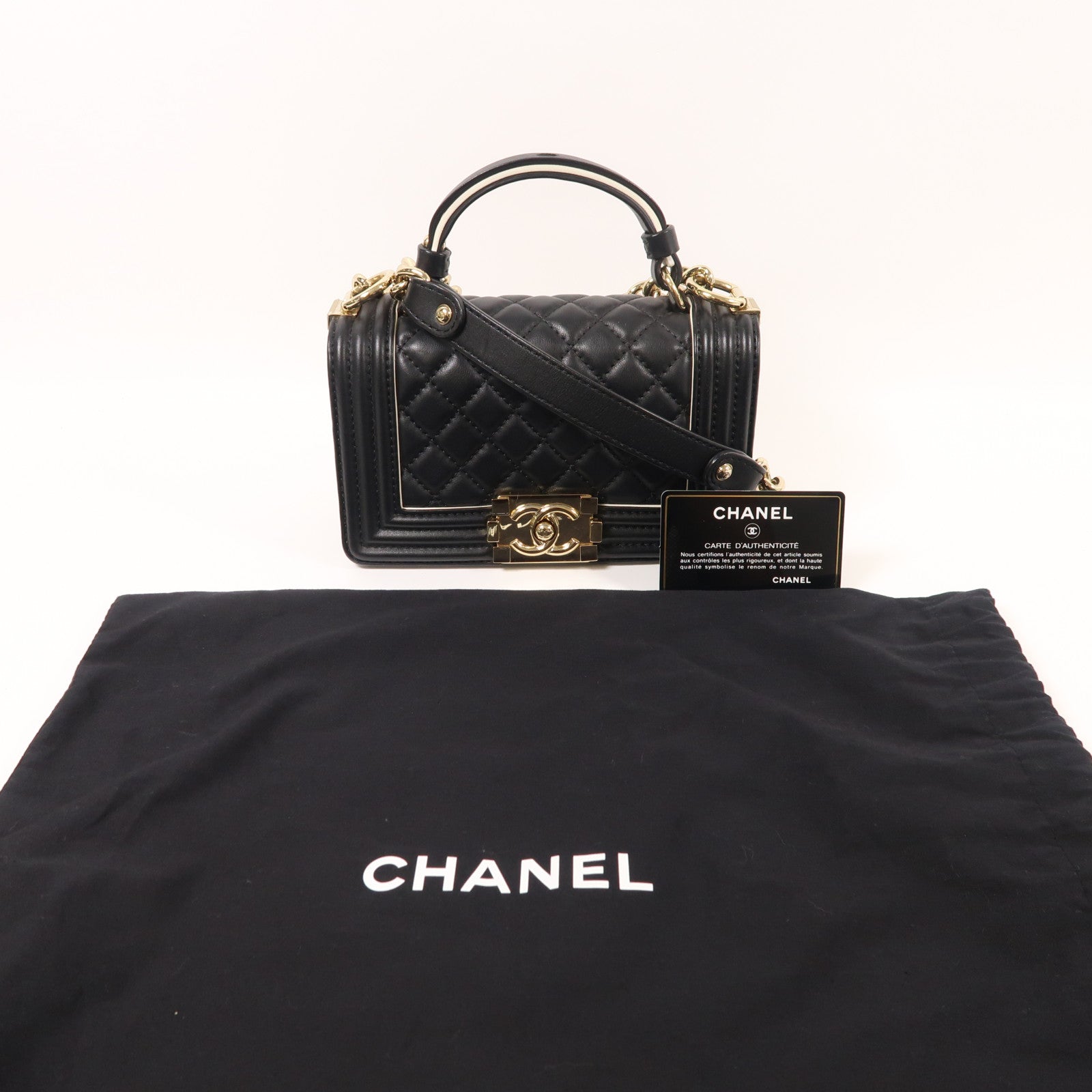 CHANEL 牛皮皮革Boy 20金扣鏈帶肩背袋