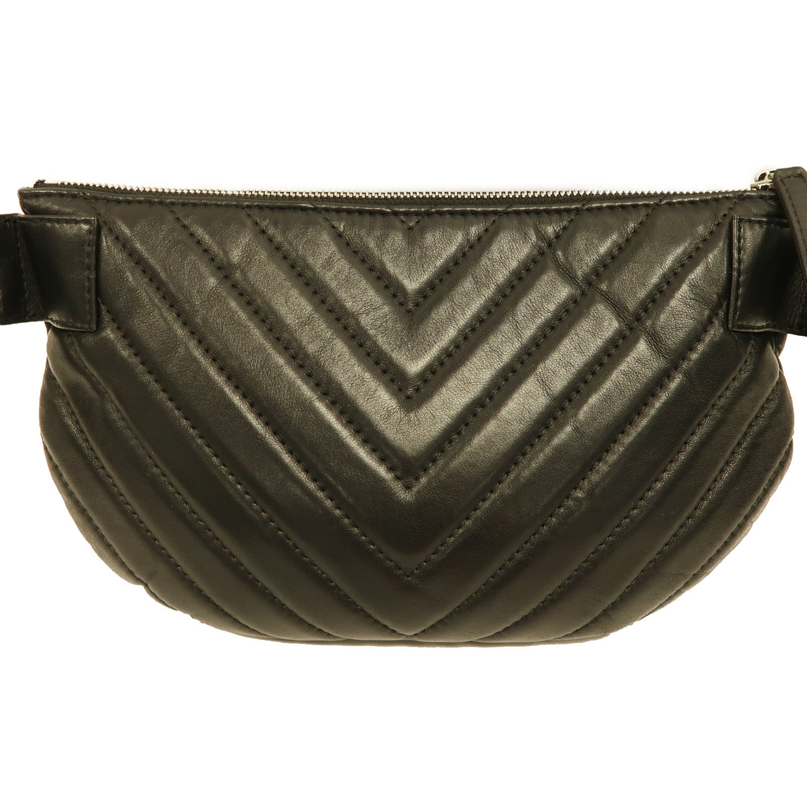CHANEL 【激減優惠】斜紋羊皮皮革Waist Bag銀扣腰包黑色