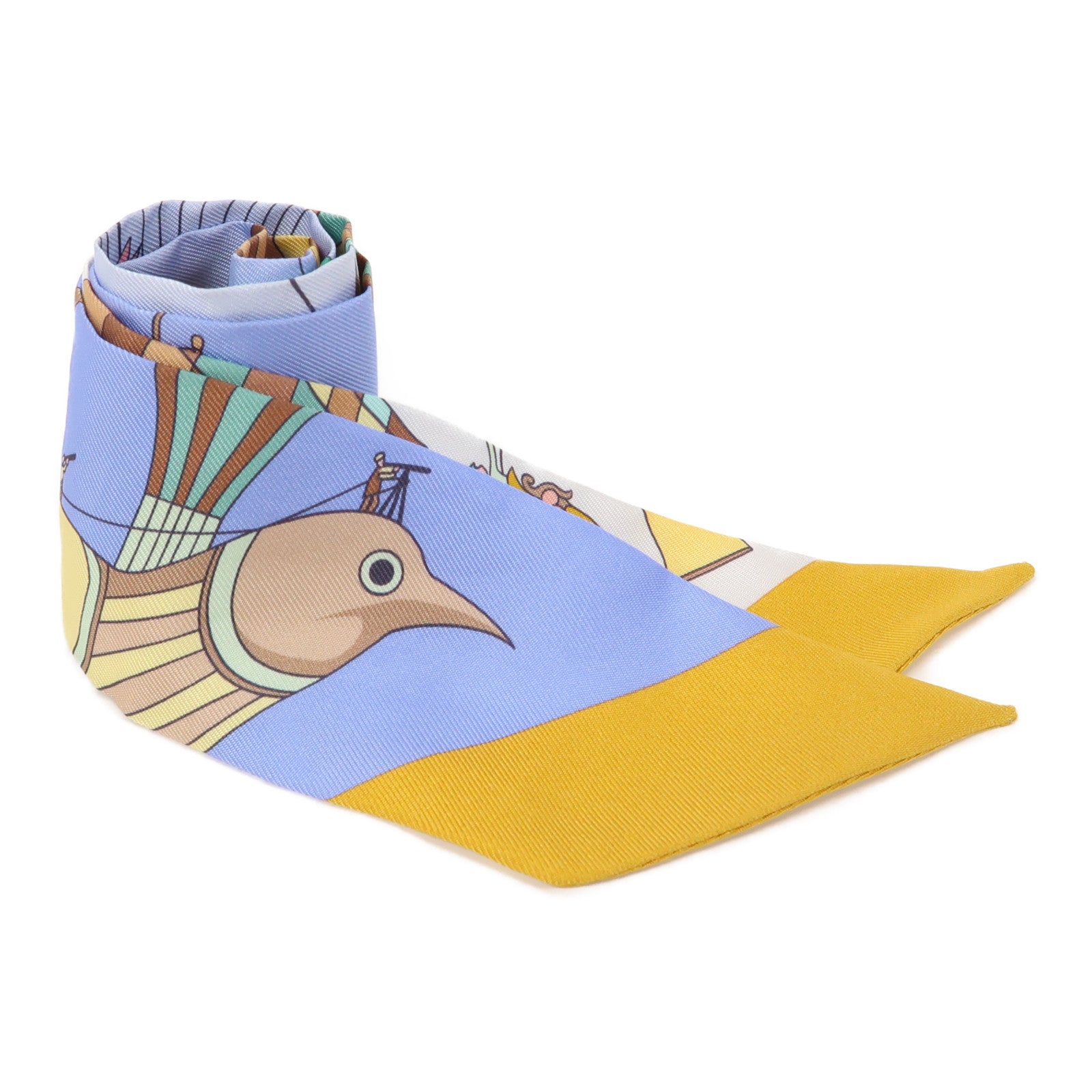 HERMES 絲質Twilly絲巾藍色/黃色