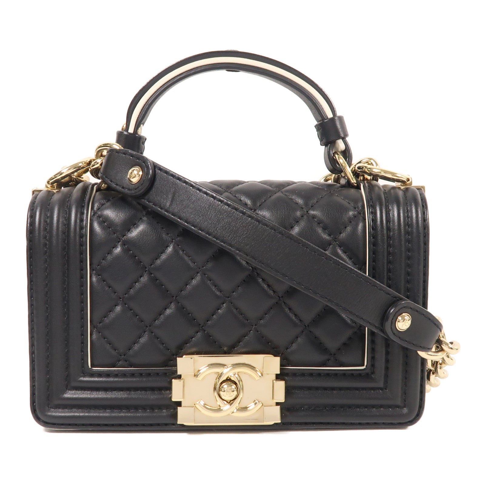 CHANEL GHW Boy 20 2way Shoulder Bag Calfskin Leather Black